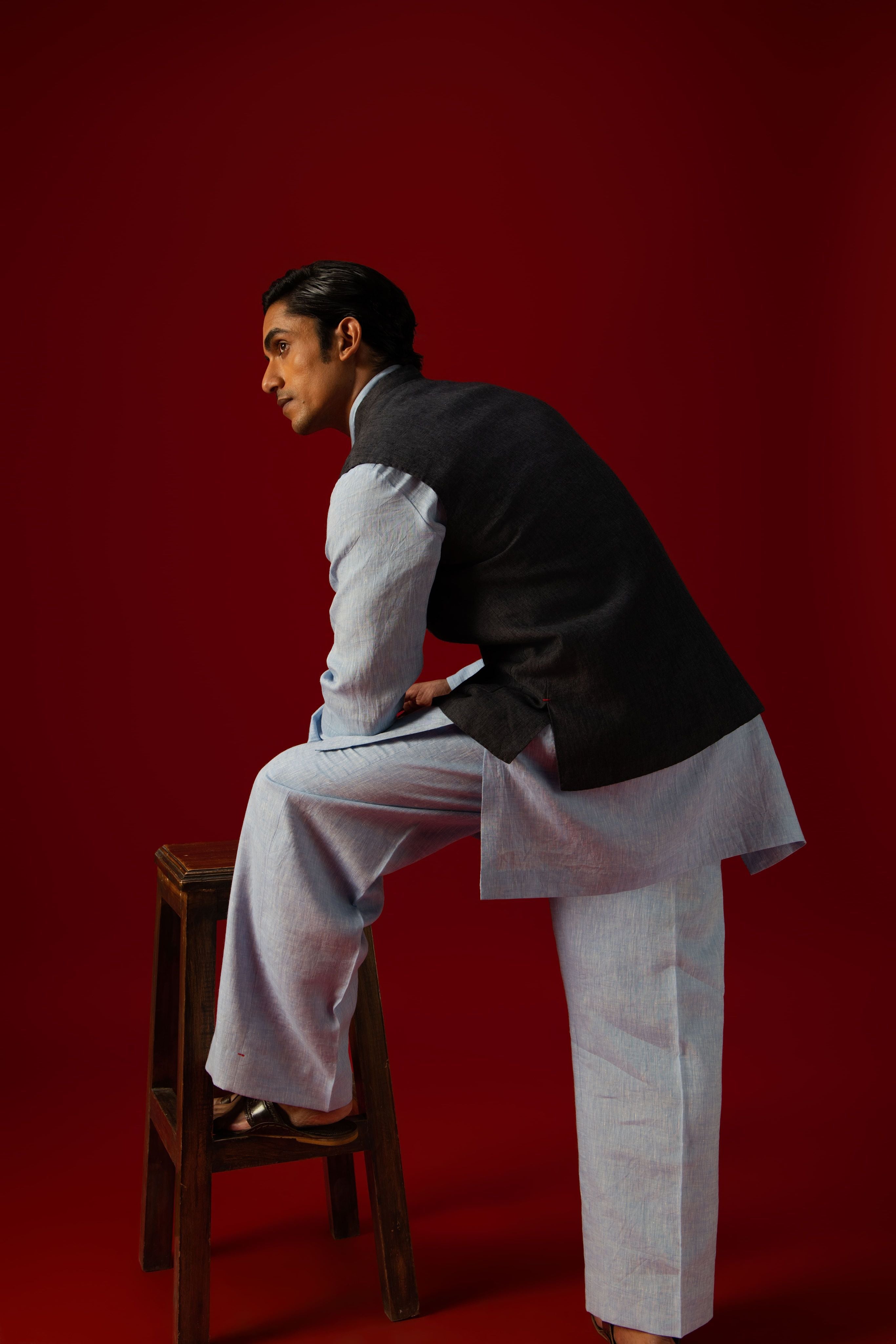 Safar Sadri In Grey Linen