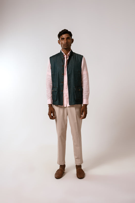 Ameer Sadri In Blue Cotton Linen Denim