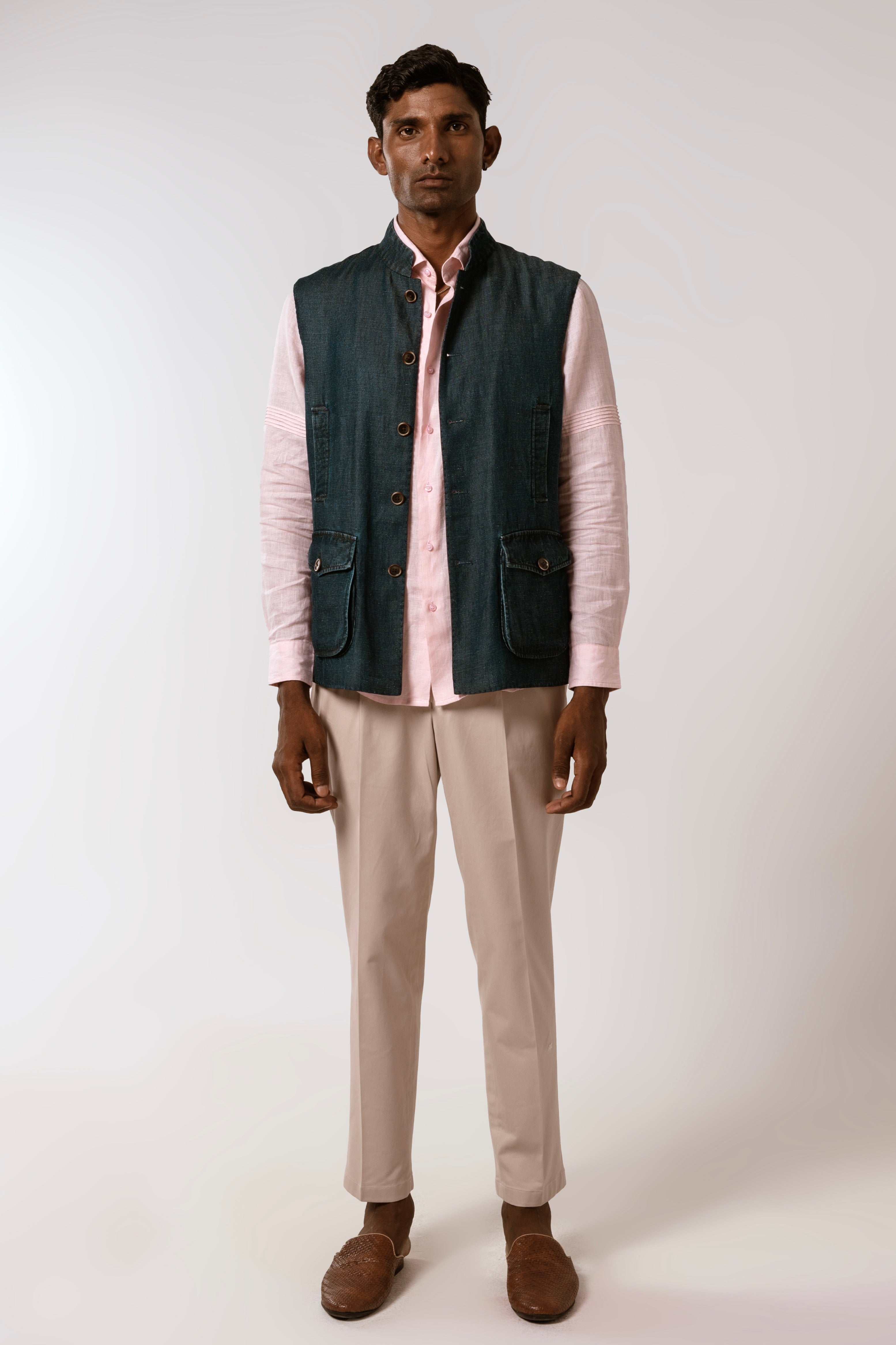 Ameer Sadri In Blue Cotton Linen Denim