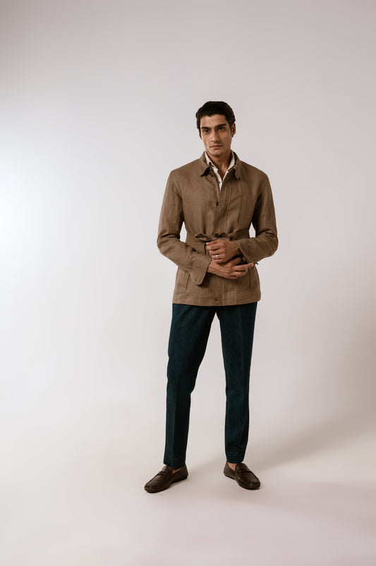 Bush Jacket In Khakhi Linen