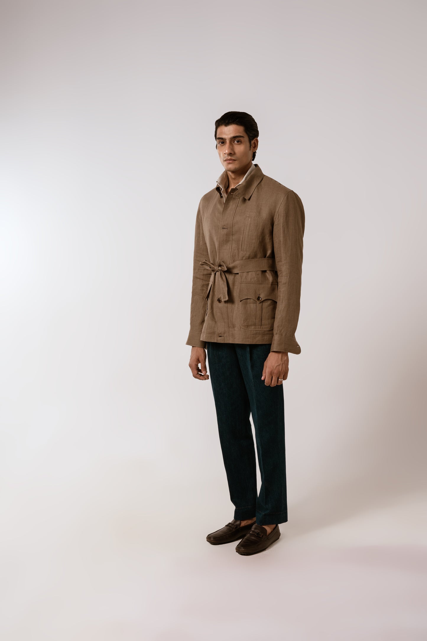 Bush Jacket In Khakhi Linen