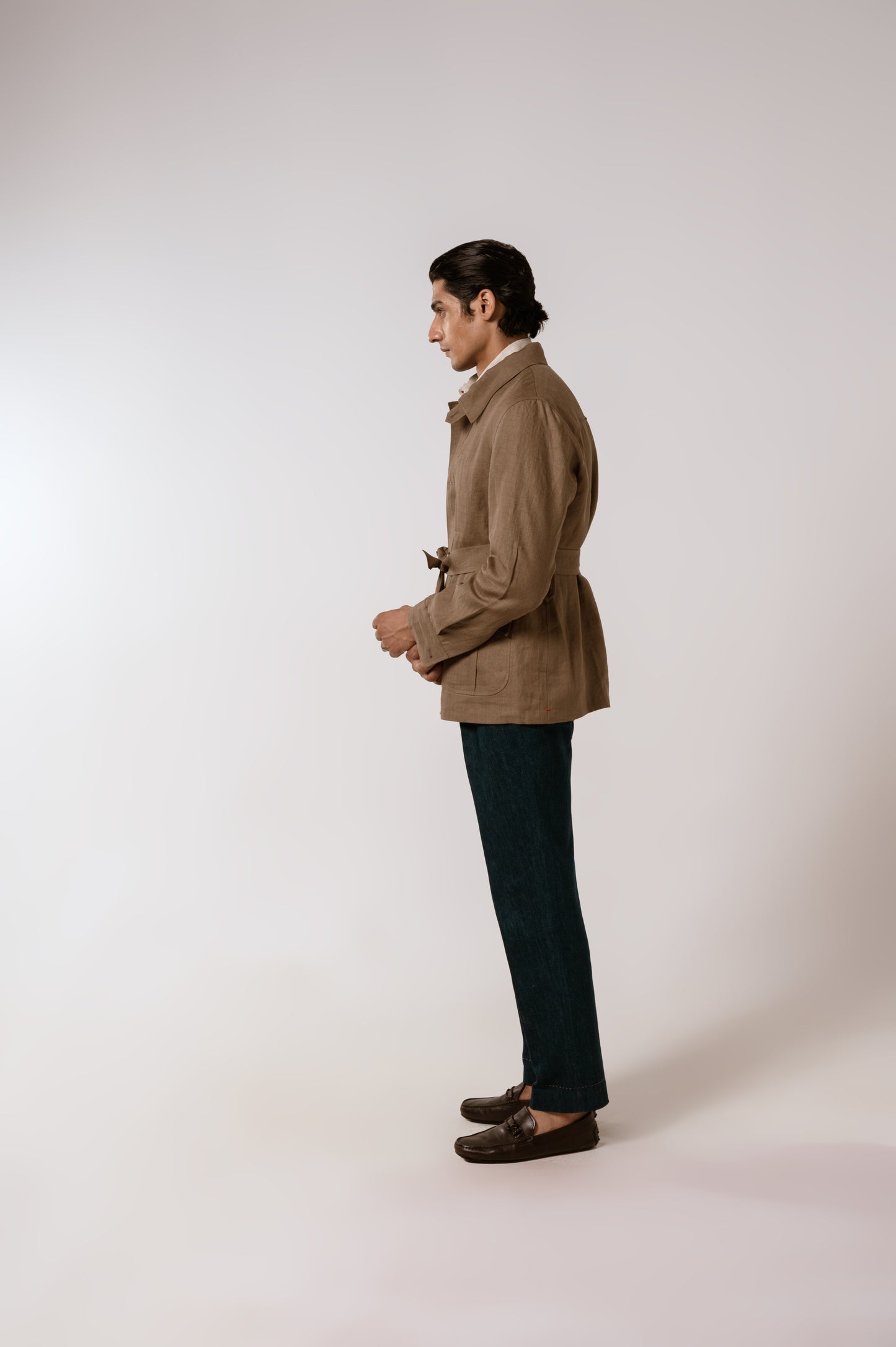 Bush Jacket In Khakhi Linen
