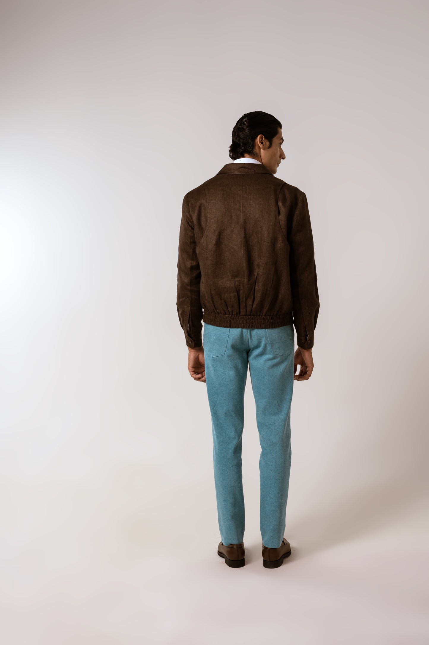 Bomber Jacket In Chocolate Brown Linen