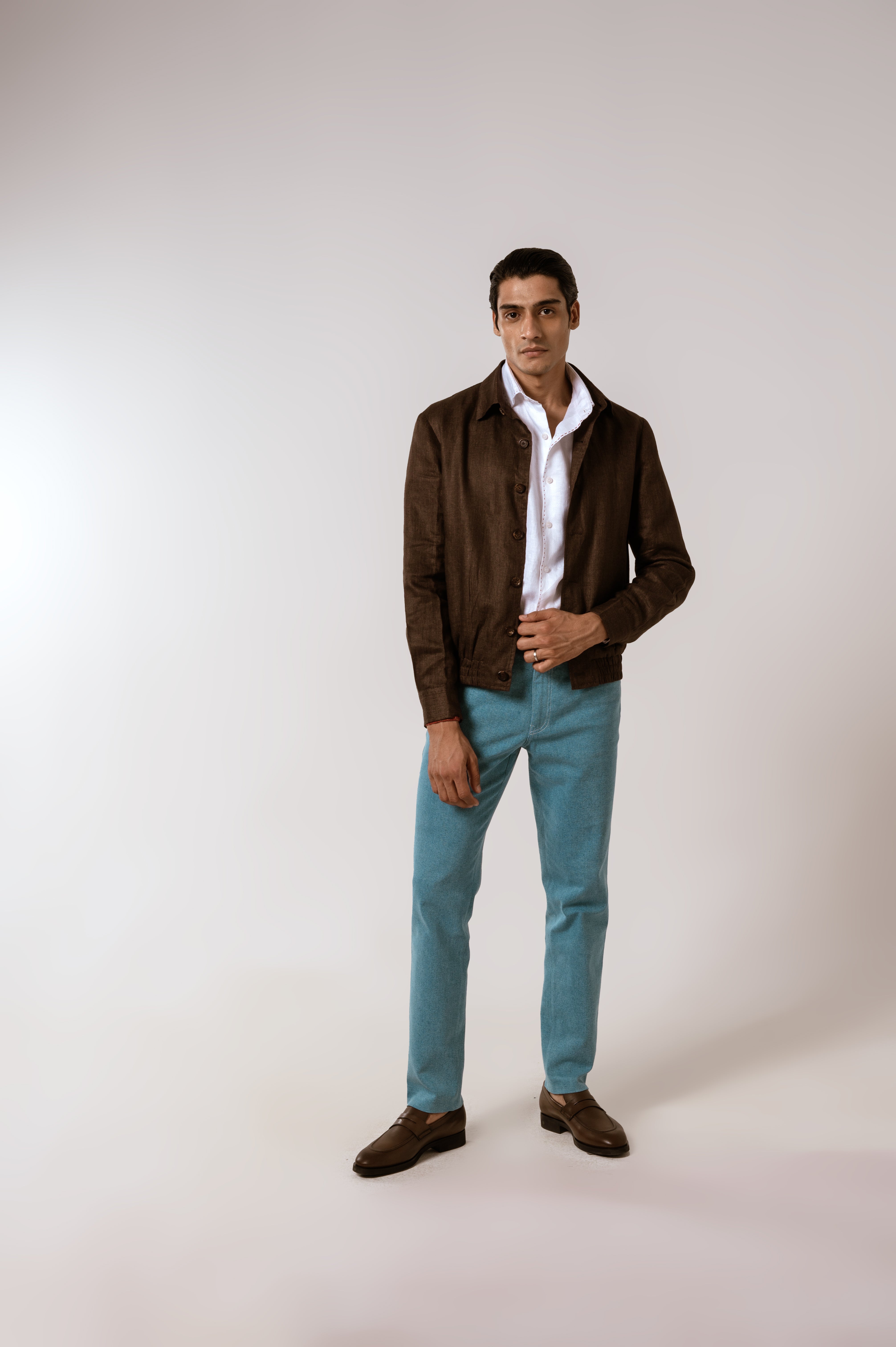 Bomber Jacket In Chocolate Brown Linen