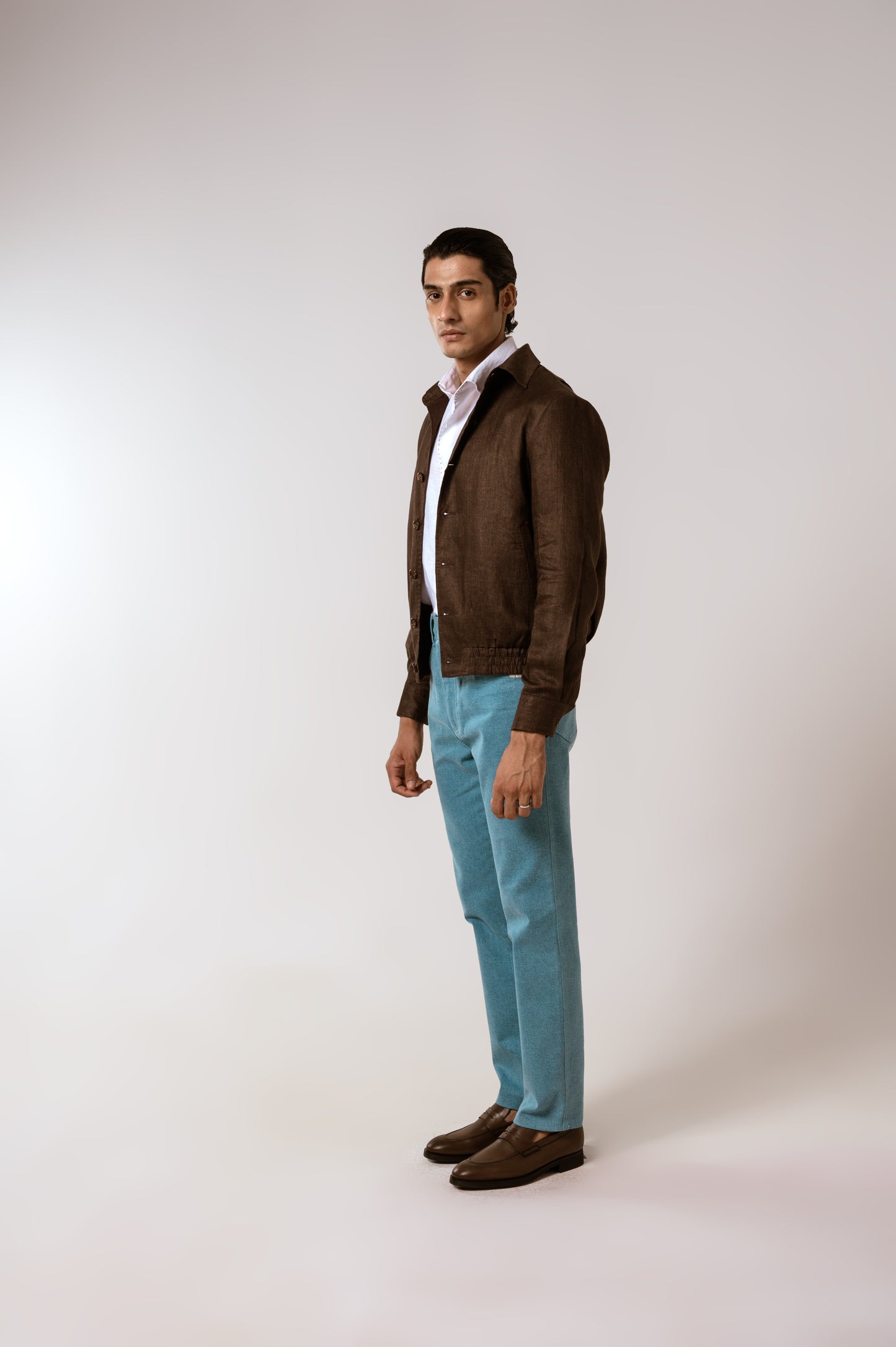 Bomber Jacket In Chocolate Brown Linen