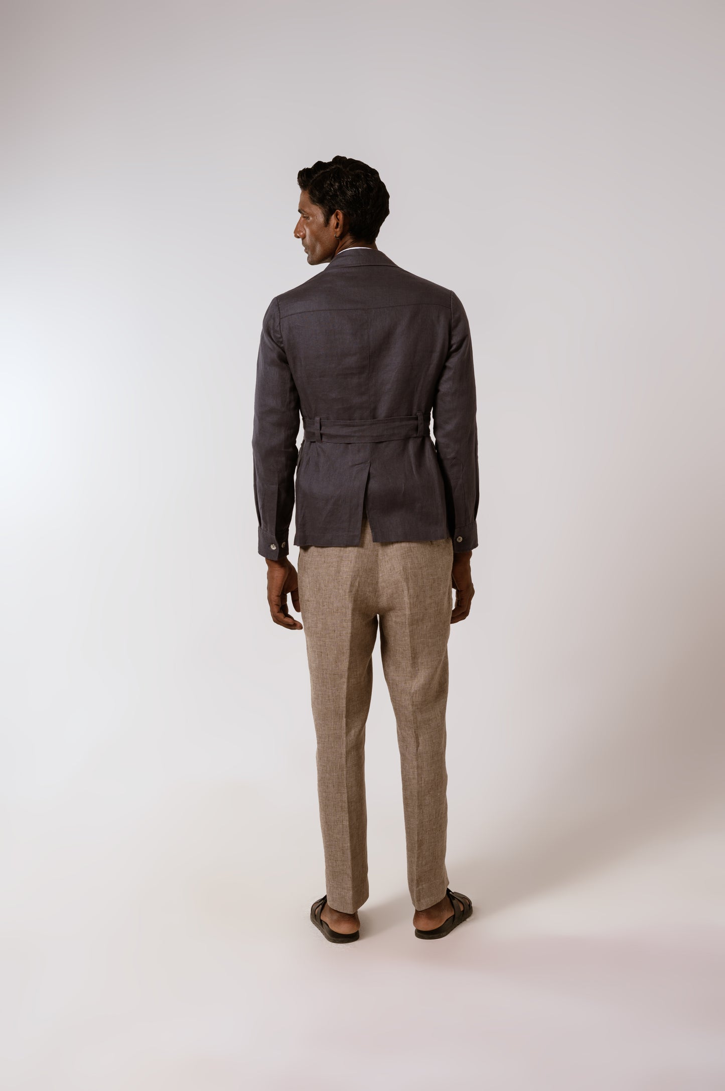 Belted Safari In Blue Linen