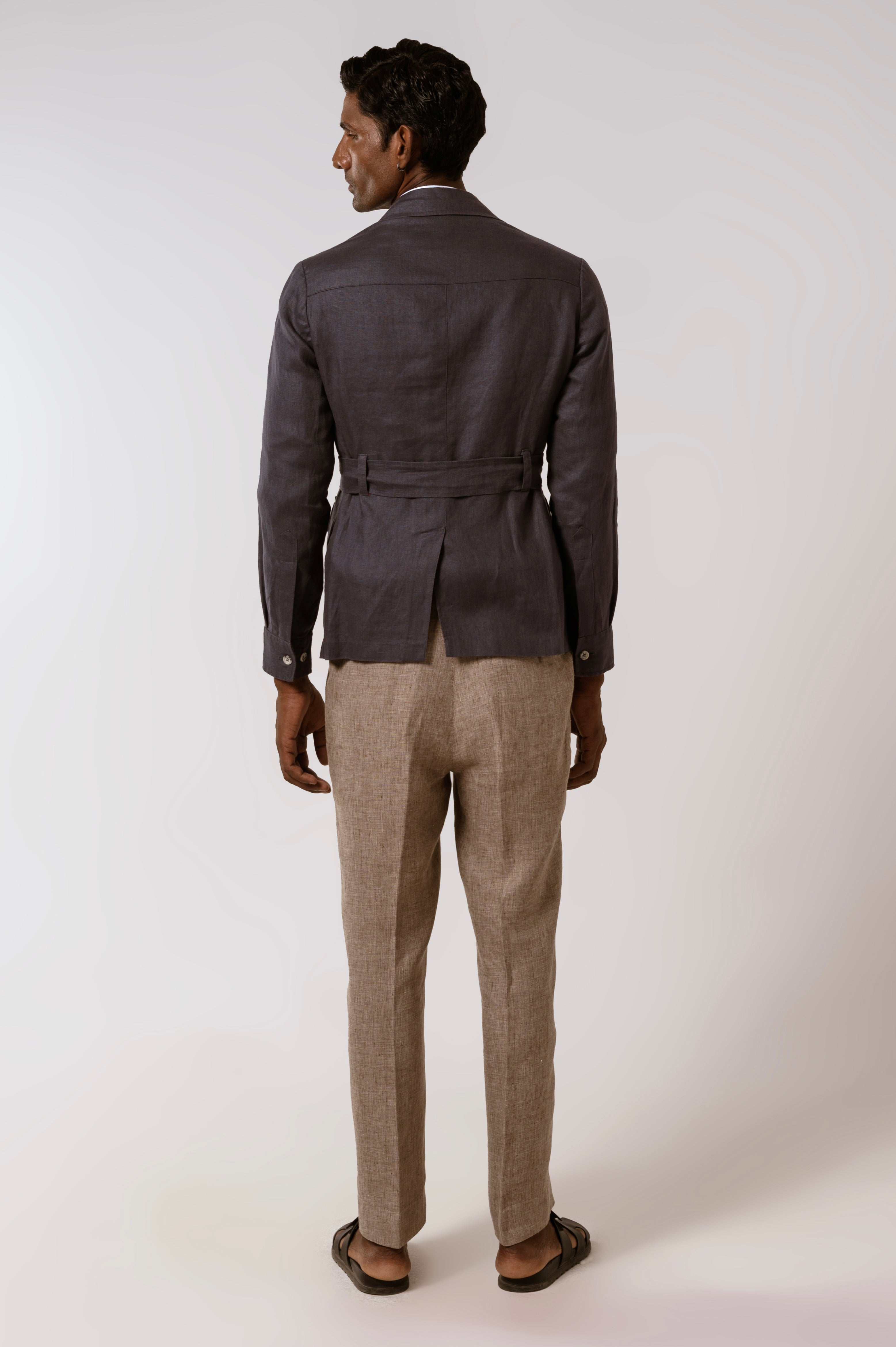 Belted Safari In Blue Linen