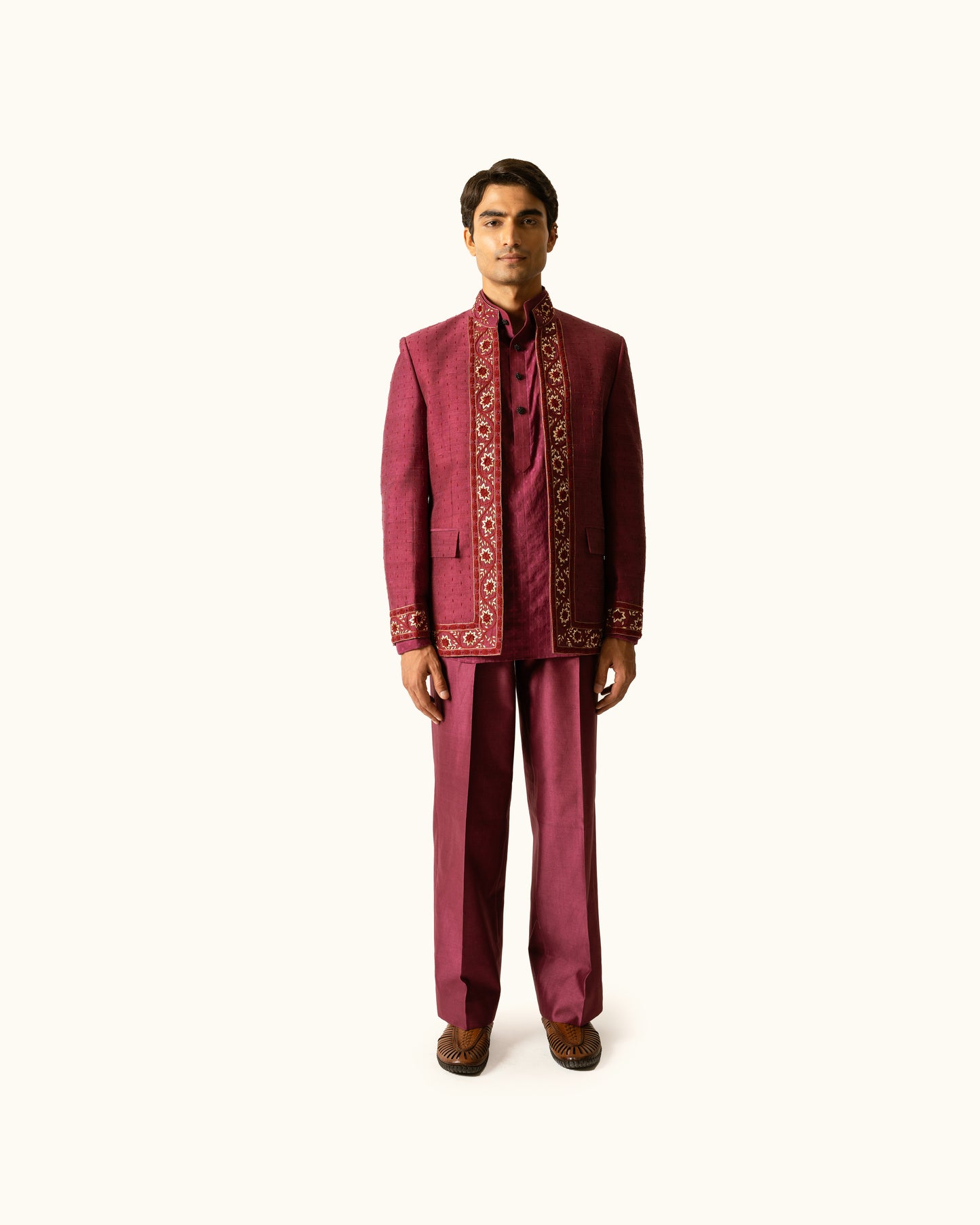 Berry Open Bandhagala in Raw Silk