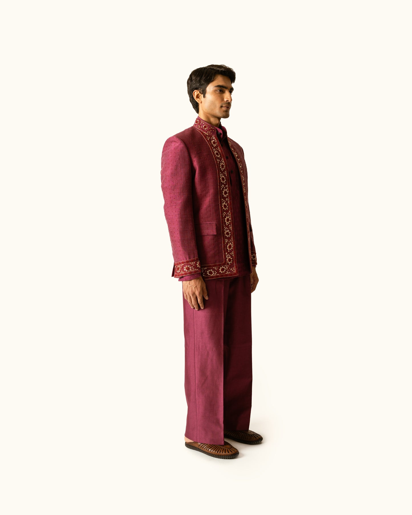 Berry Open Bandhagala in Raw Silk