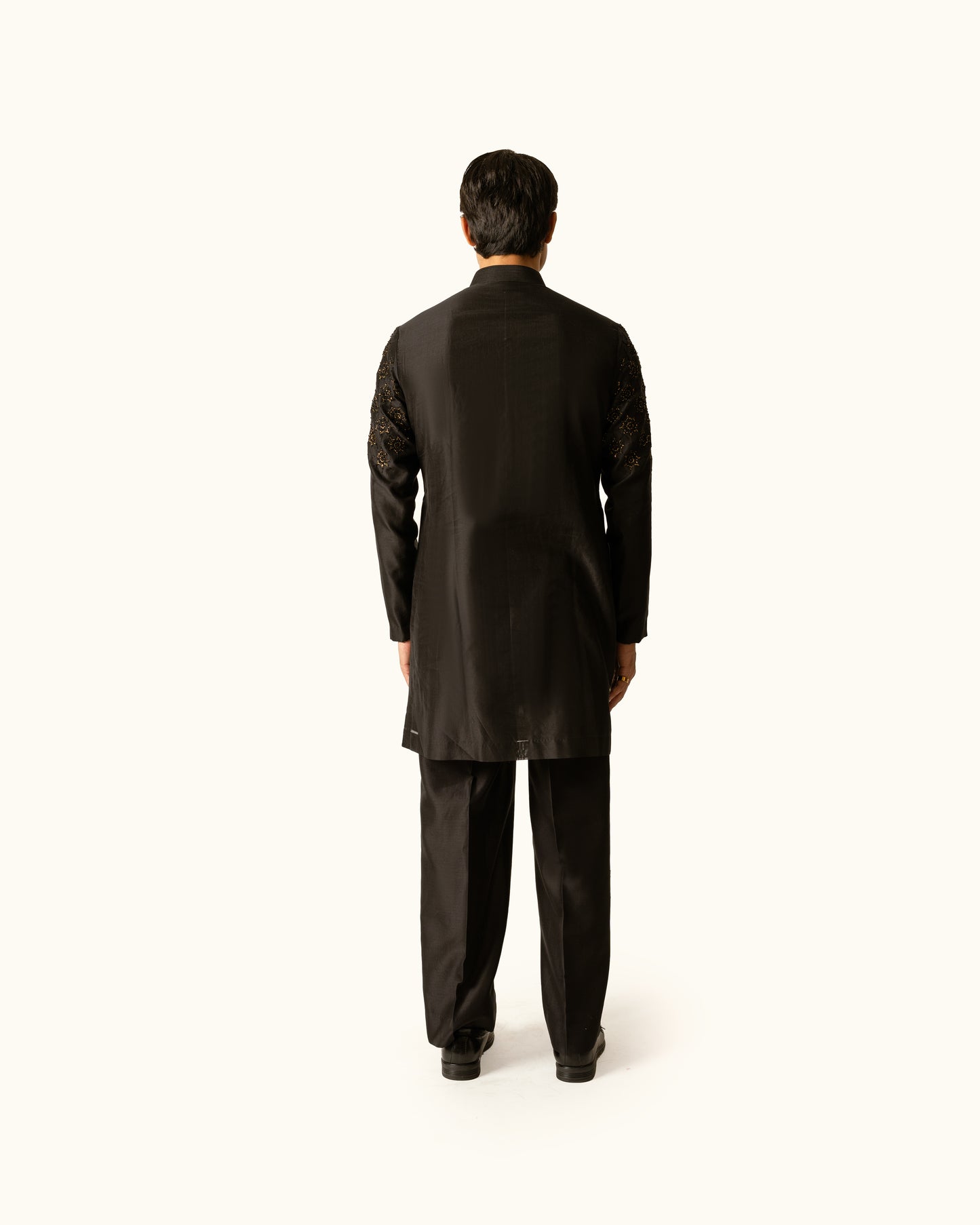 Black Embroidered Kurta Set in Chanderi Silk