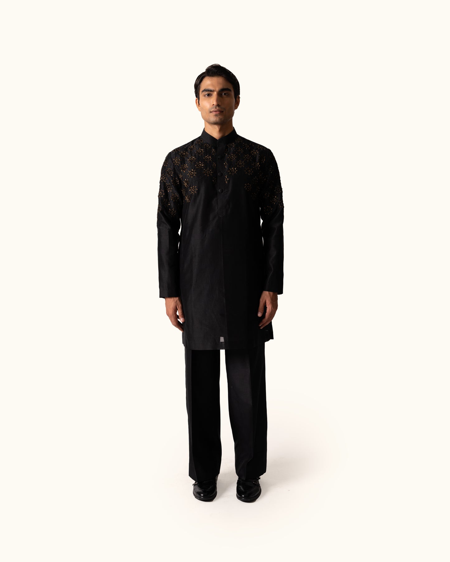 Black Embroidered Kurta Set in Chanderi Silk
