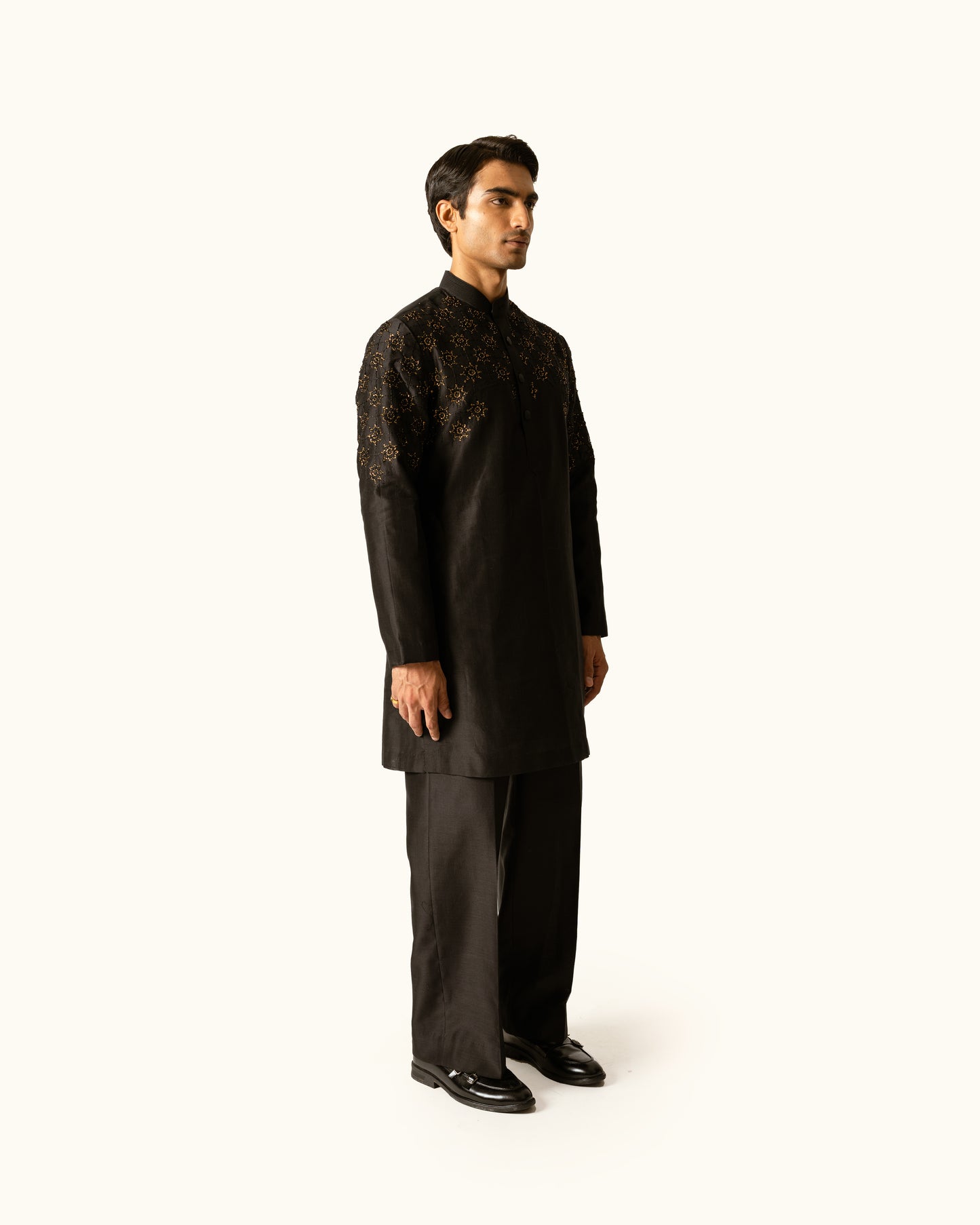 Black Embroidered Kurta Set in Chanderi Silk