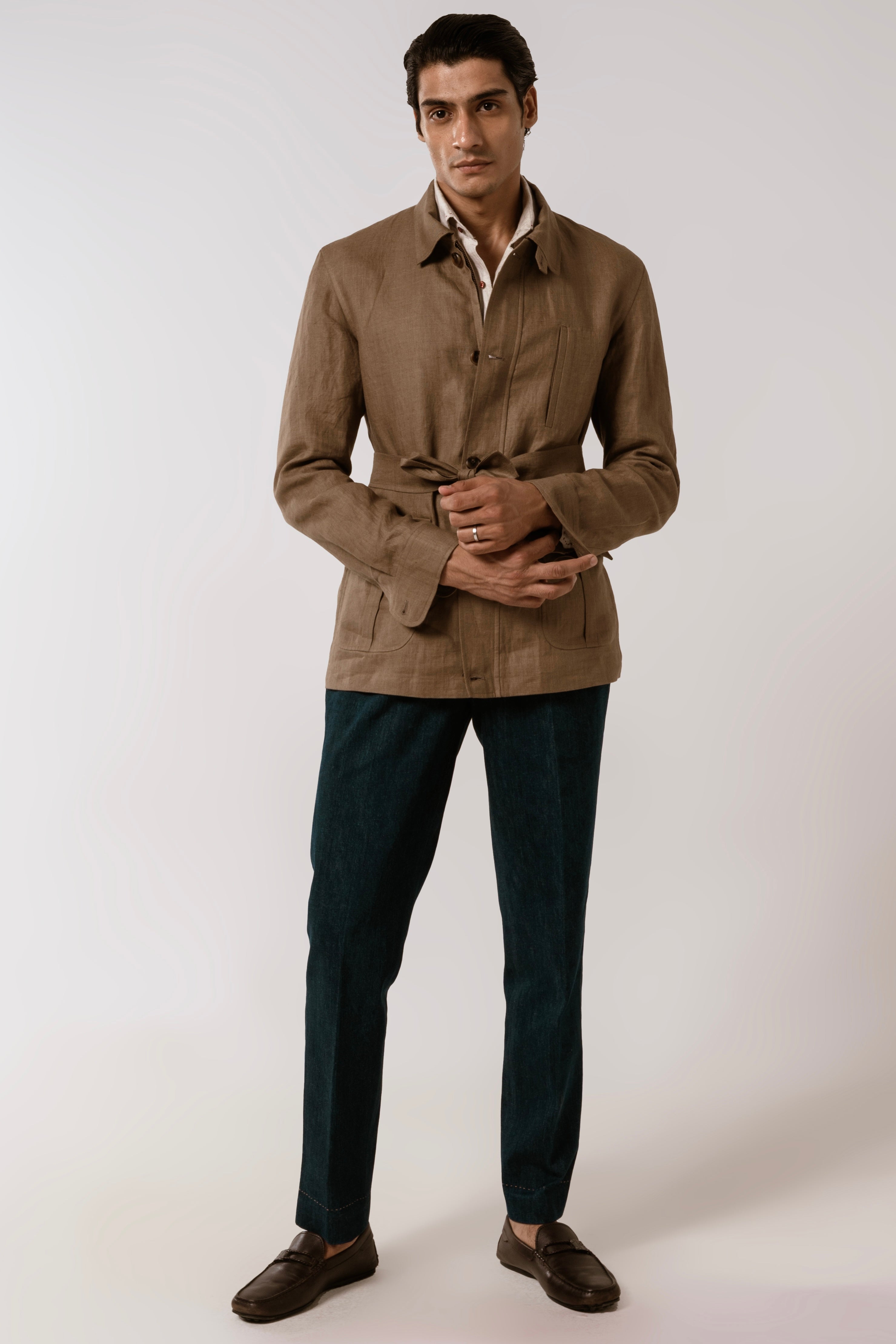 Bush Jacket In Khakhi Linen