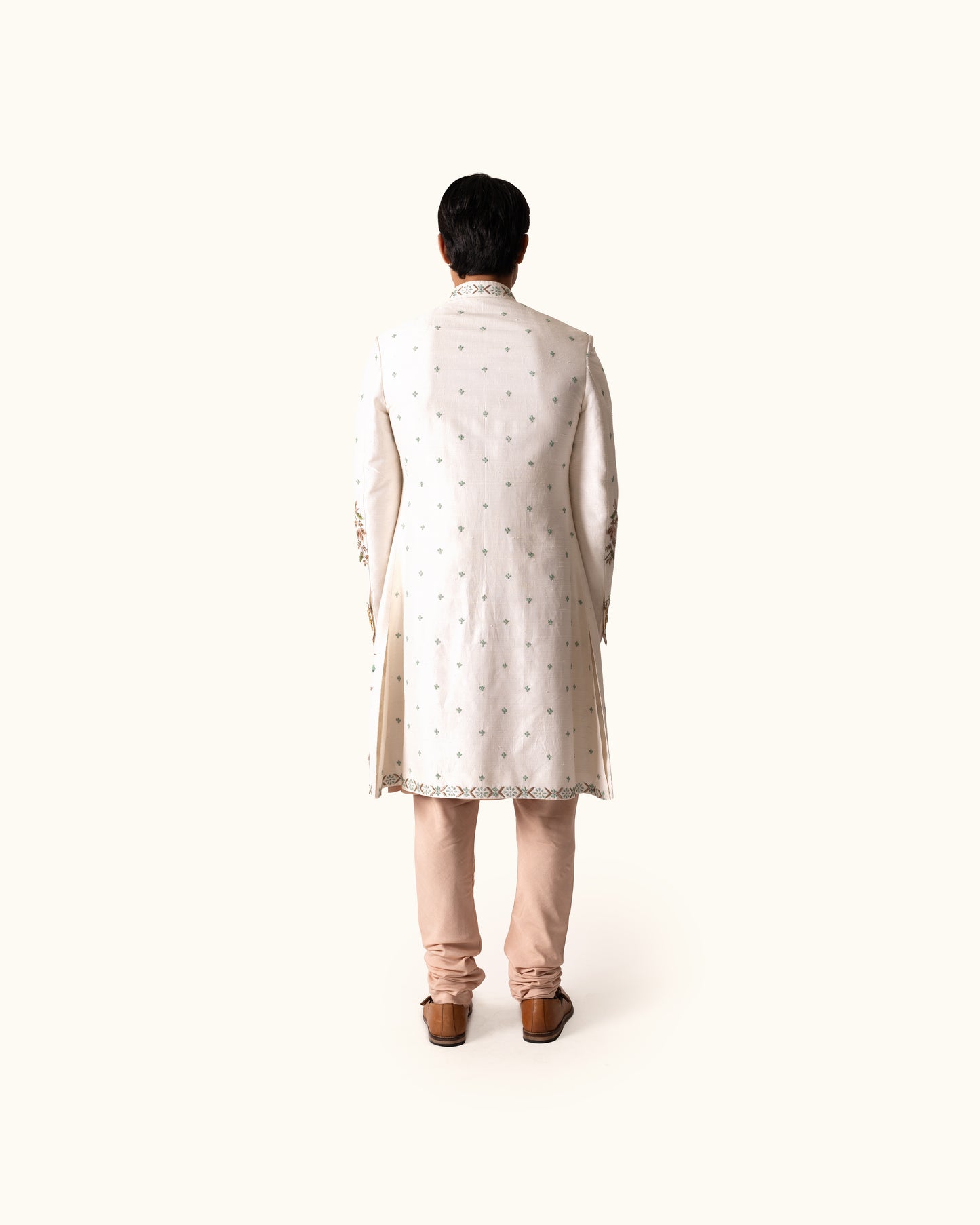 Cream Achkan in Raw Silk