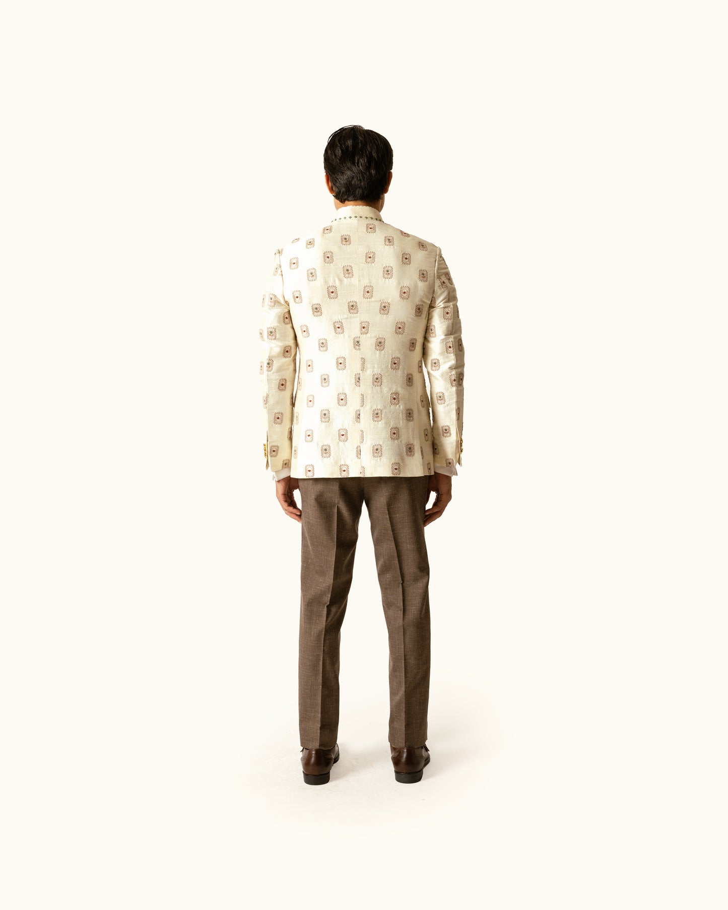 Cream Tonal Bandhgala in Raw Silk