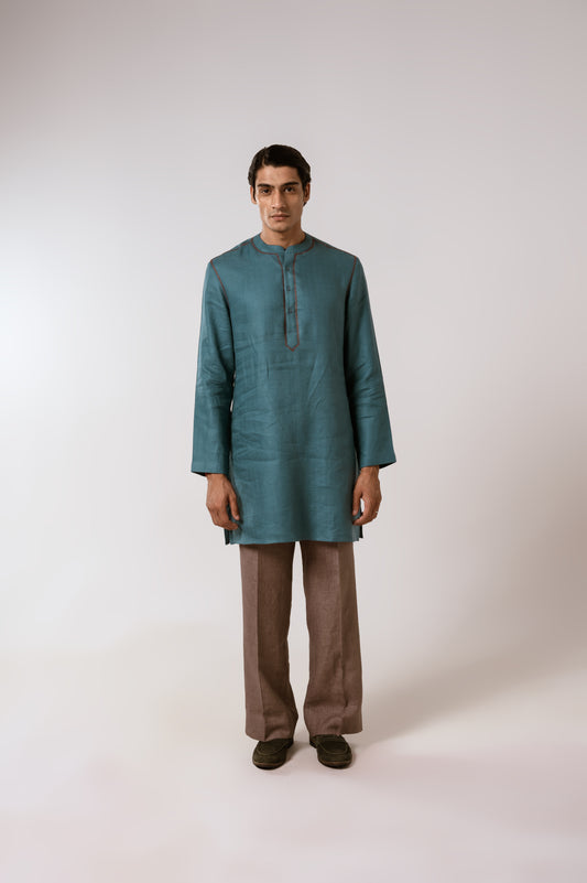 Diesel Blue Herringbone Linen Kurta