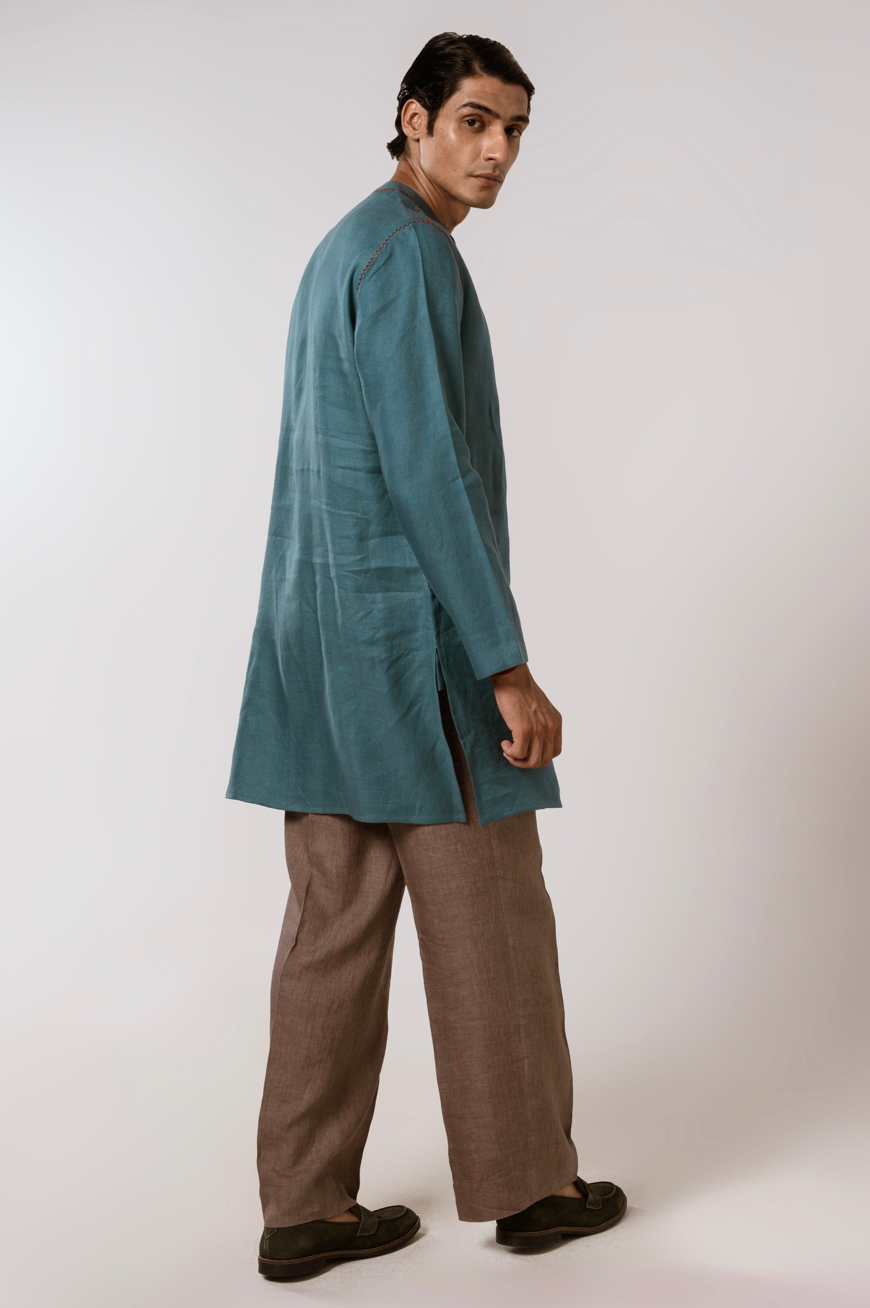 Diesel Blue Herringbone Linen Kurta