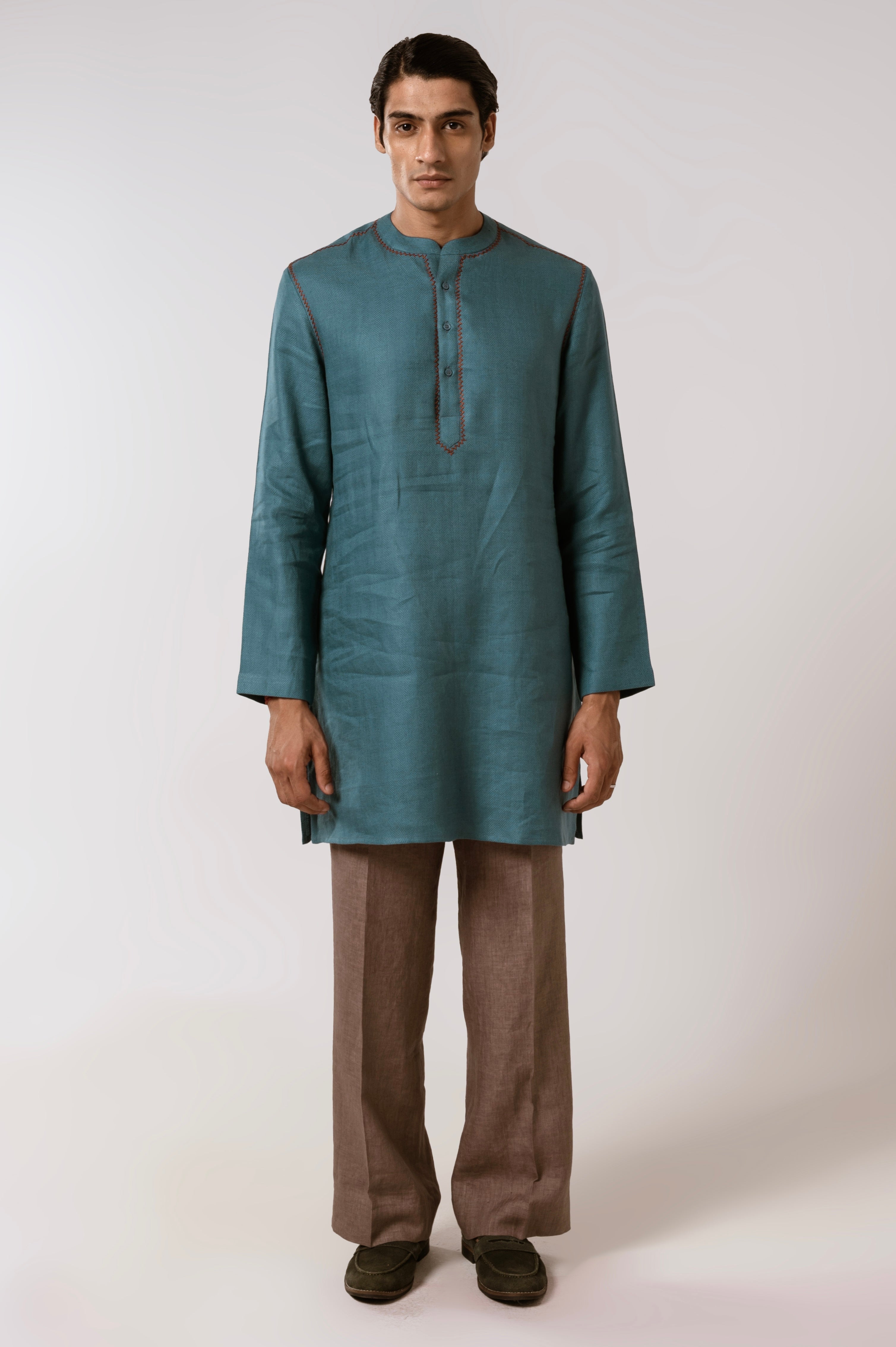 Diesel Blue Herringbone Linen Kurta