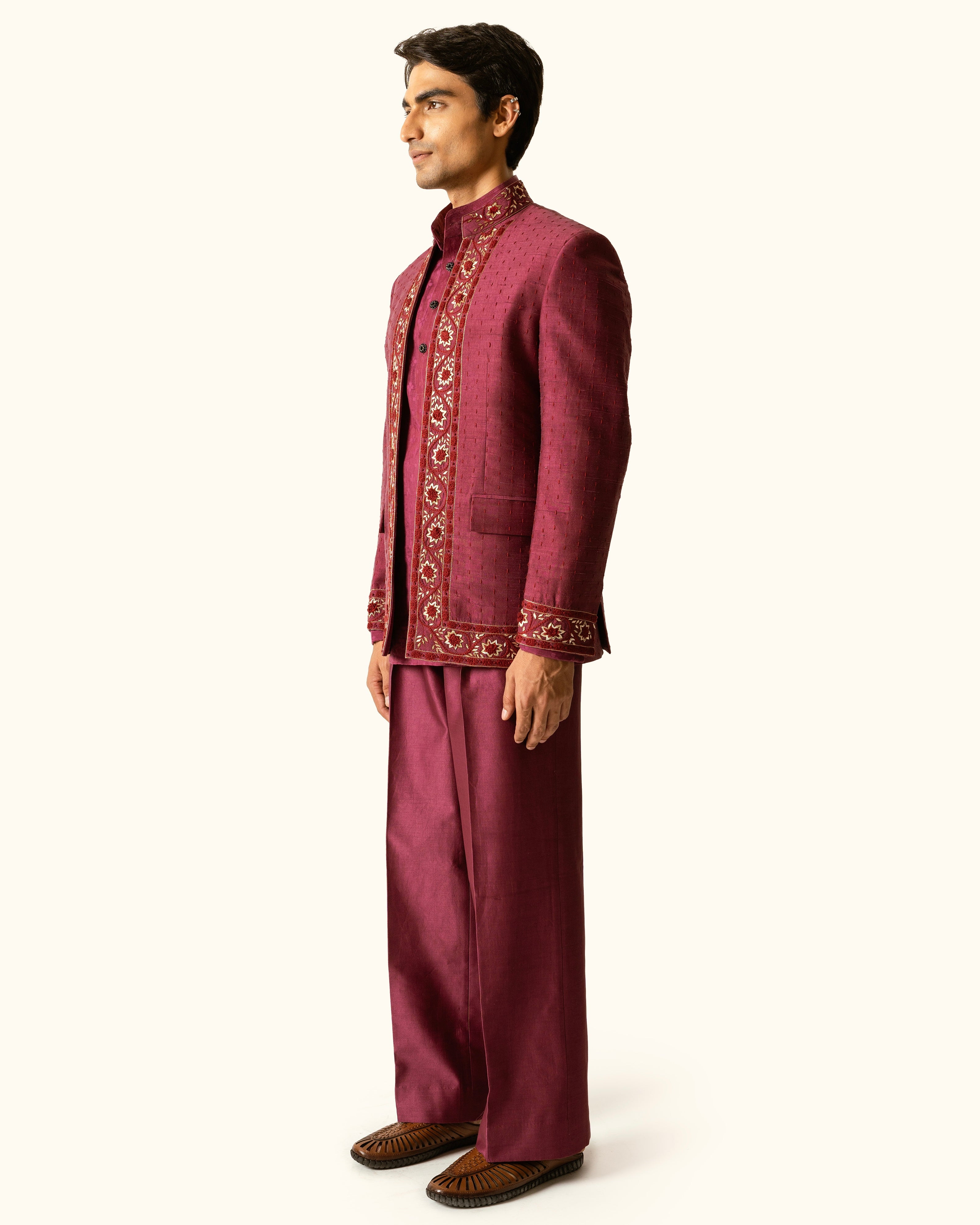 Berry Open Bandhagala in Raw Silk