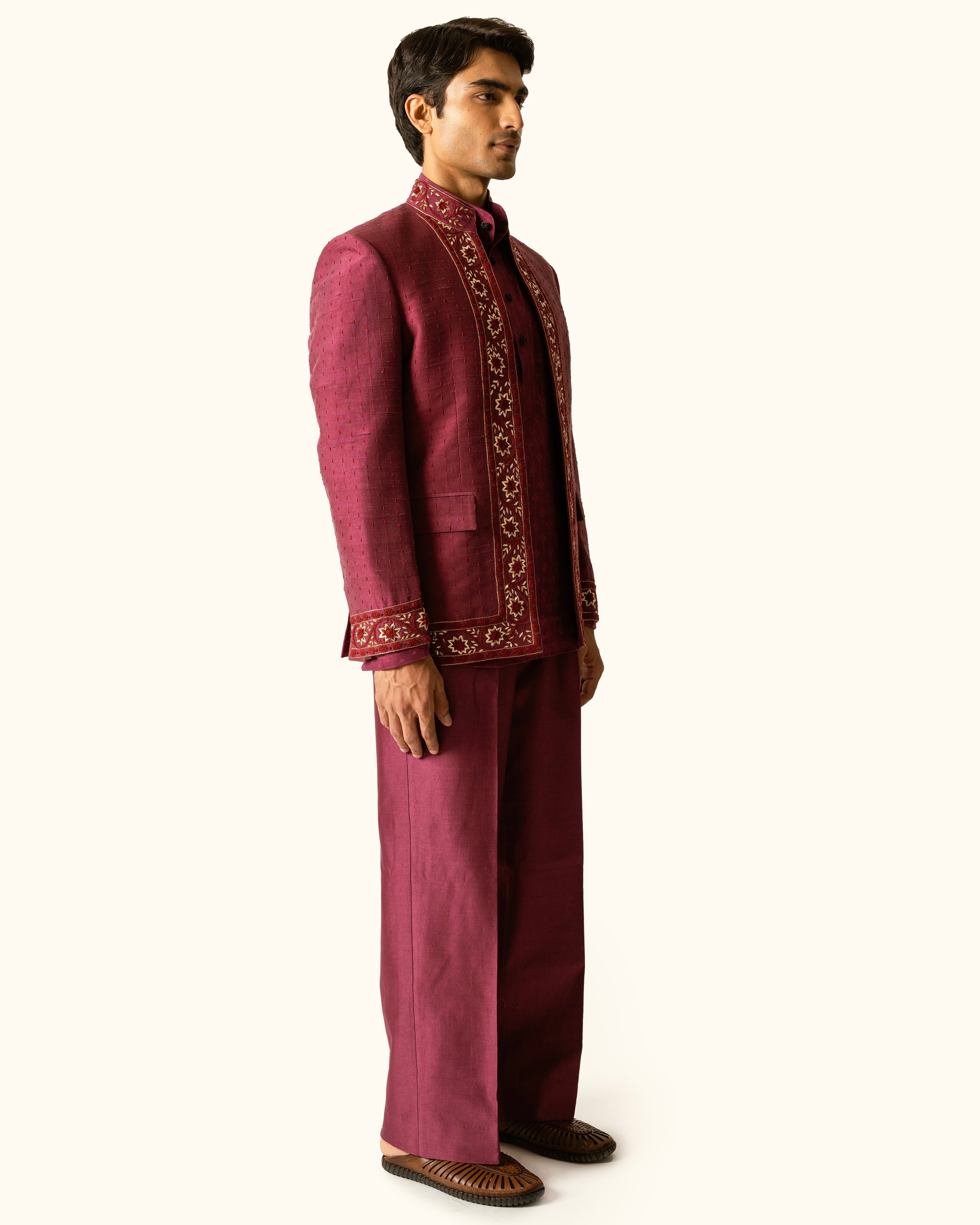 Berry Open Bandhagala in Raw Silk