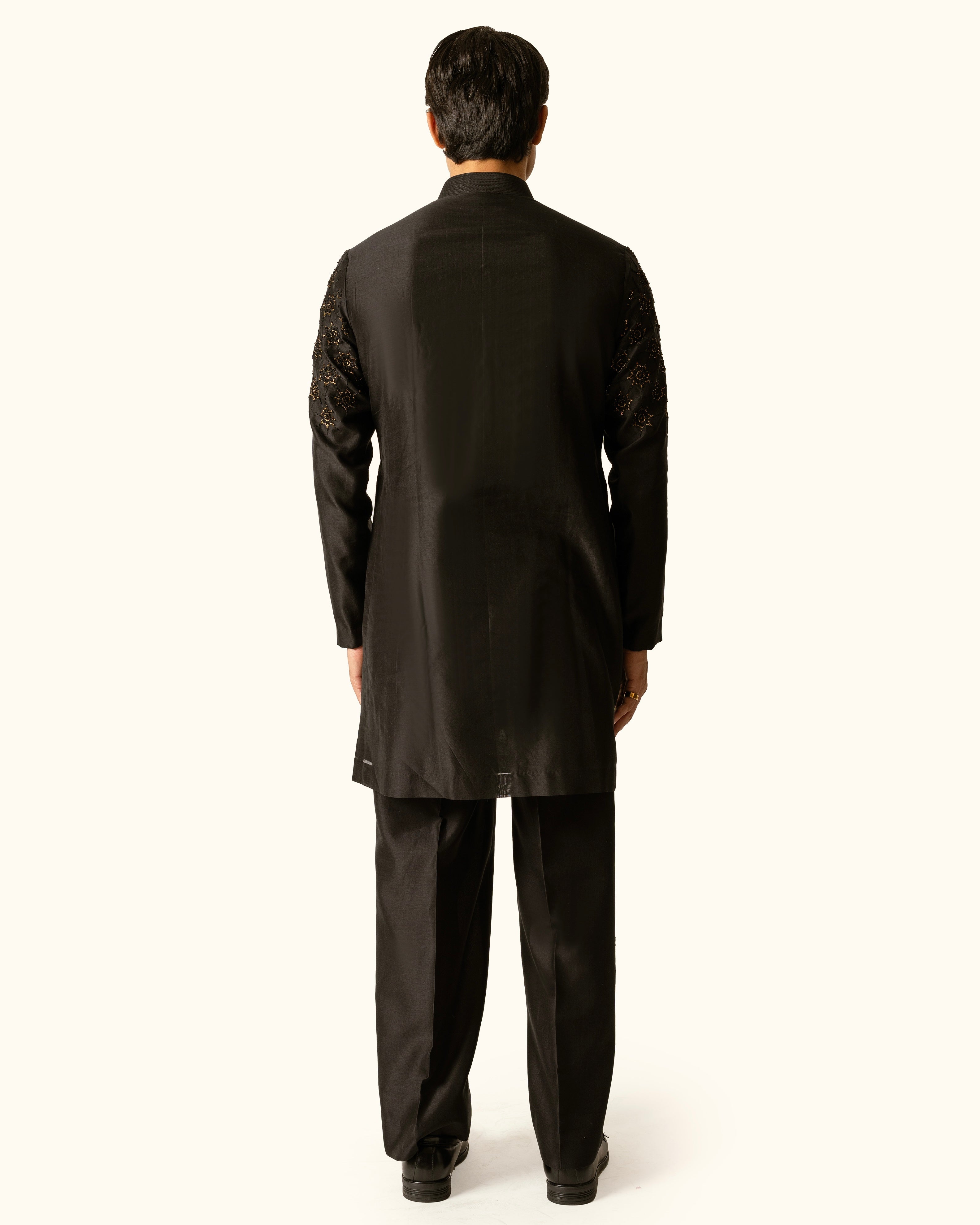 Black Embroidered Kurta Set in Chanderi Silk
