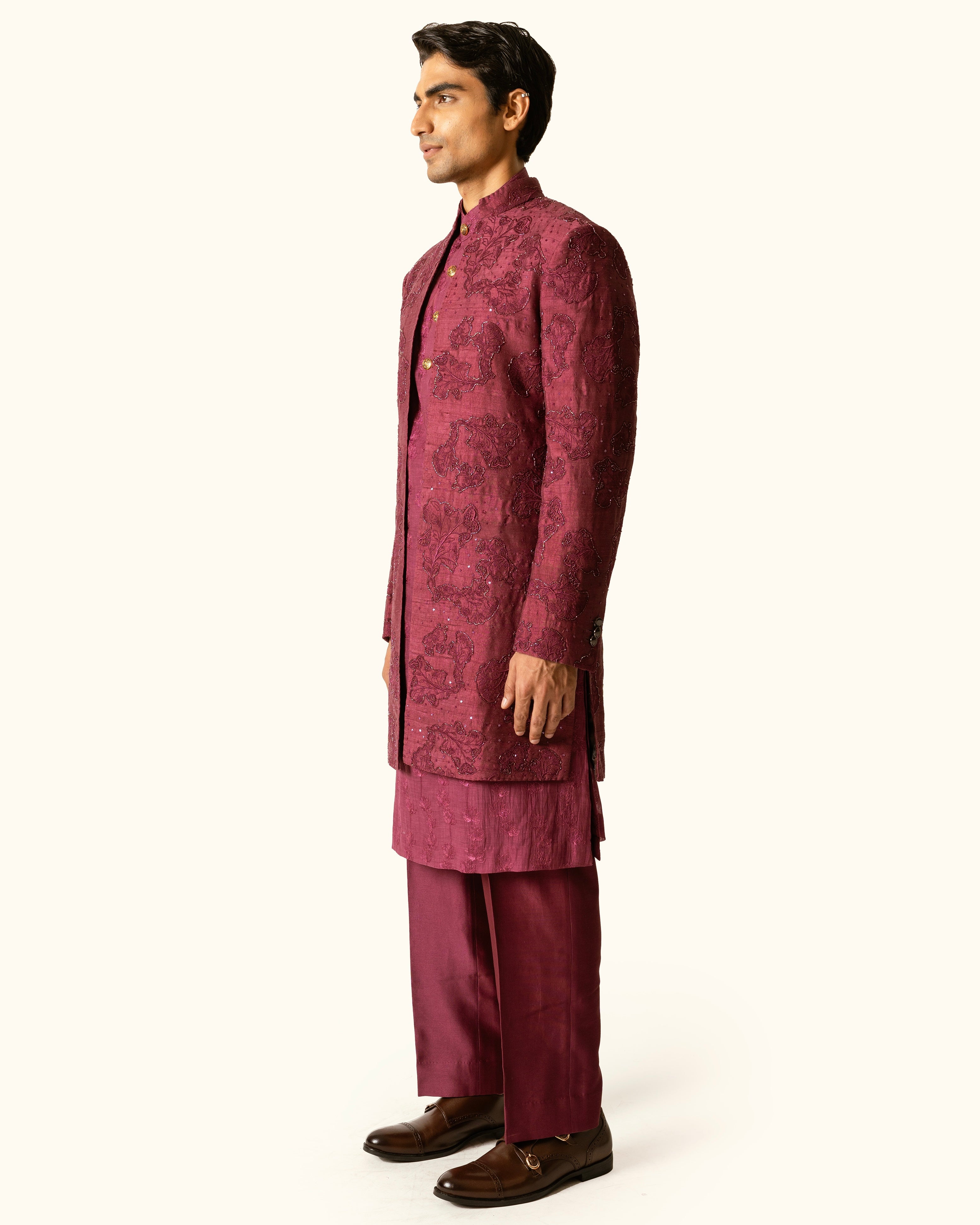 Berry Tonal Indo-Western in Raw Silk