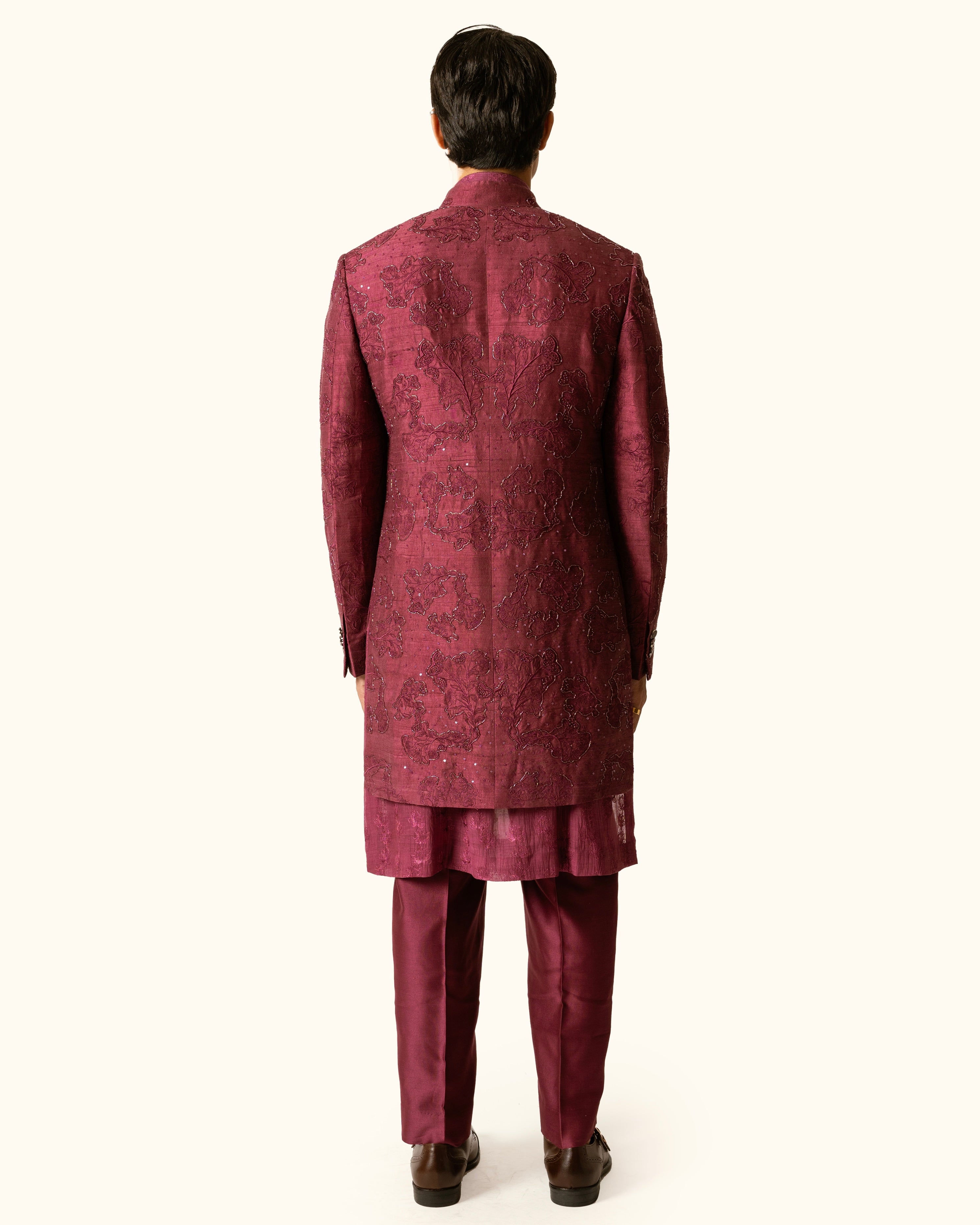 Berry Tonal Indo-Western in Raw Silk