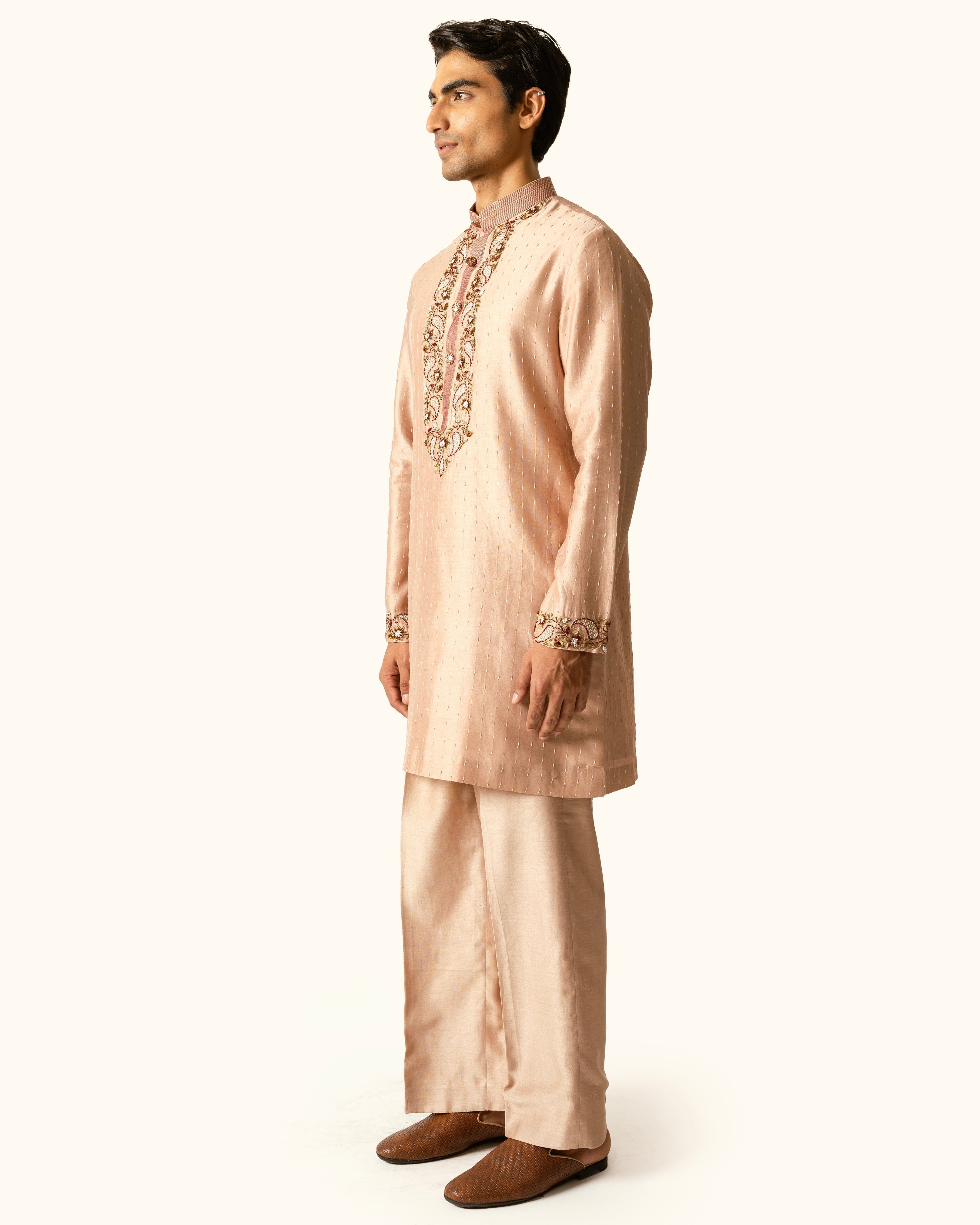 Rose Gold Kurta Set in Chanderi Silk