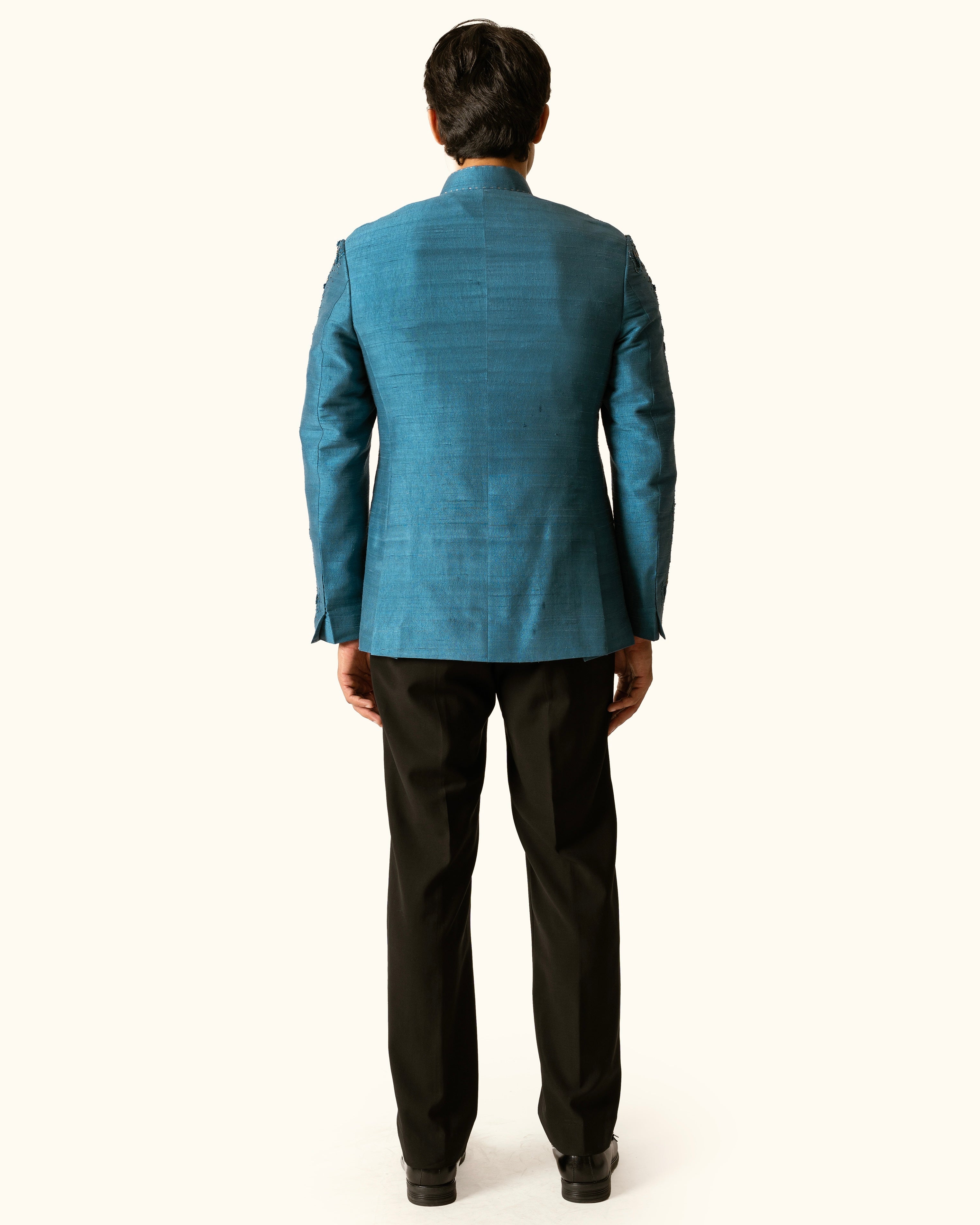 Indigo diesel Bandhgala in Raw Silk