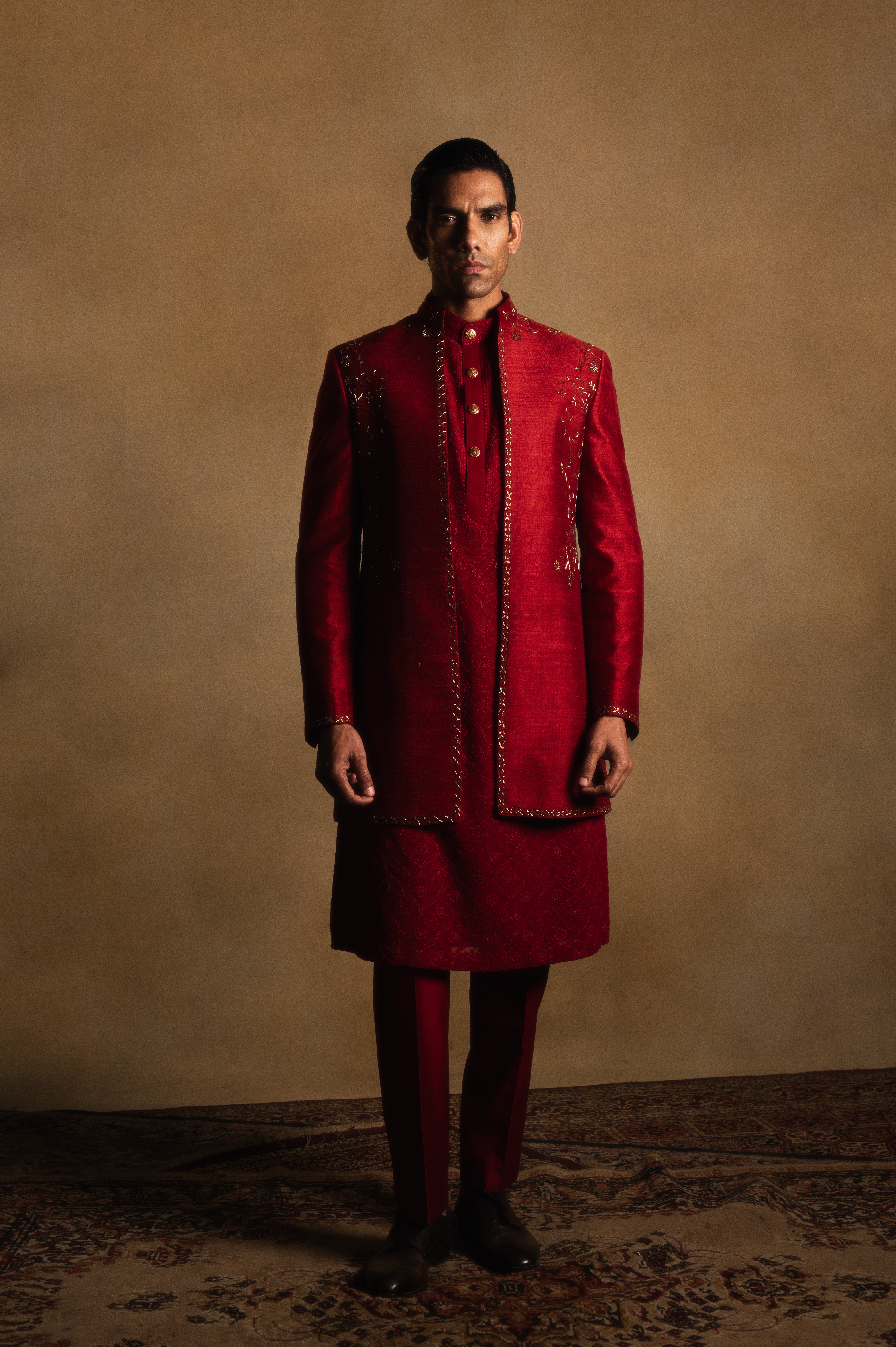 Floral Indowestern in Terracotta