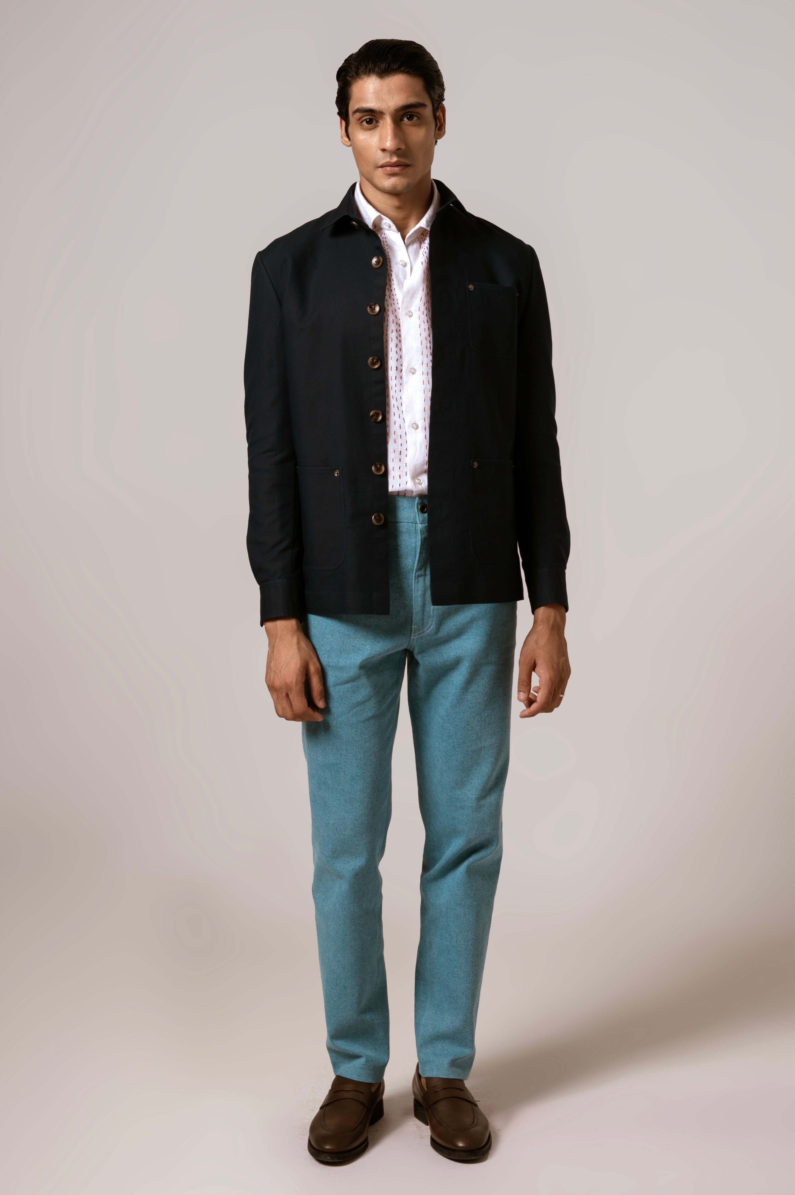 Worker Jacket In Navy Blue Cotton