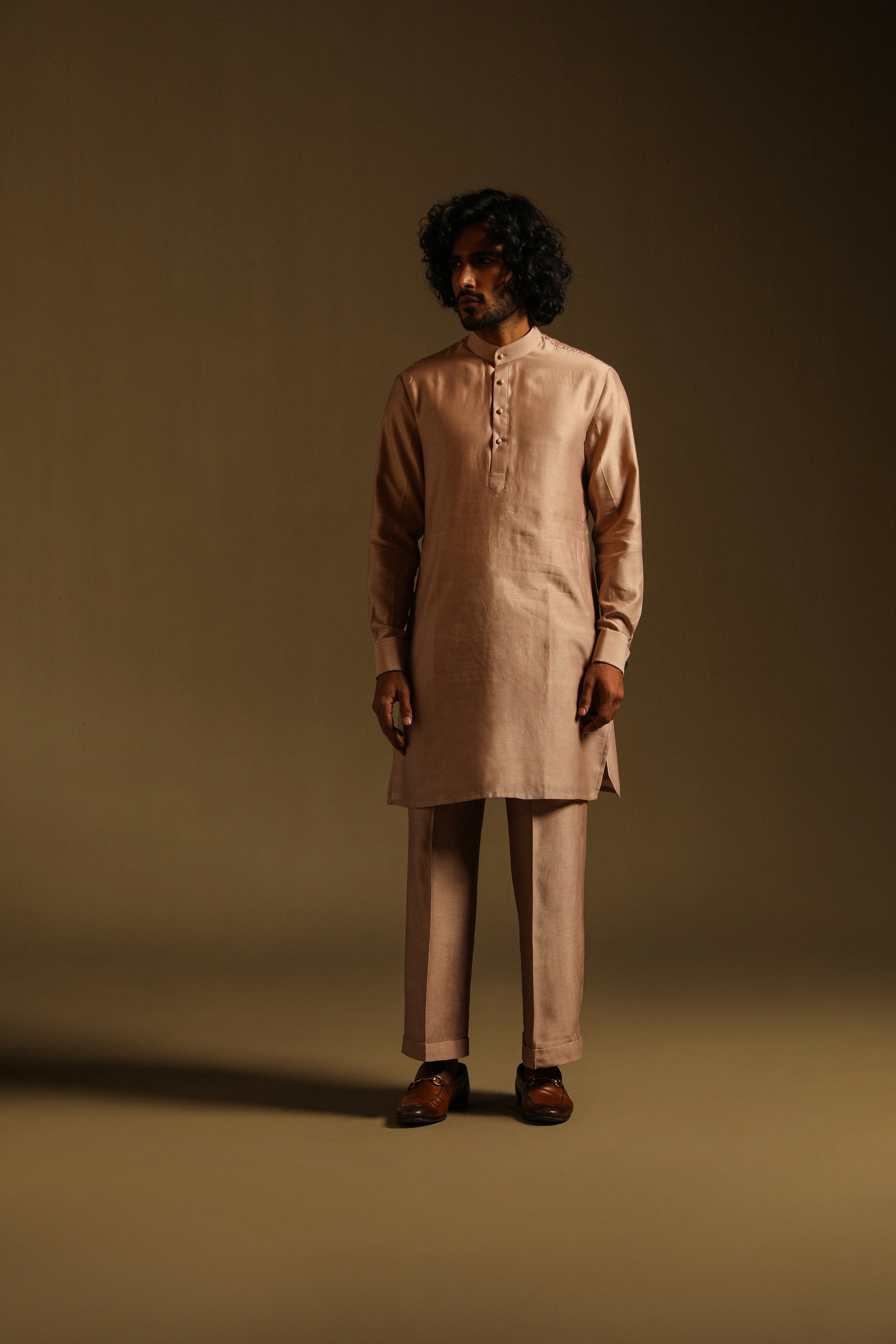 Rose Gold Chanderi Silk Kurta & Pajama
