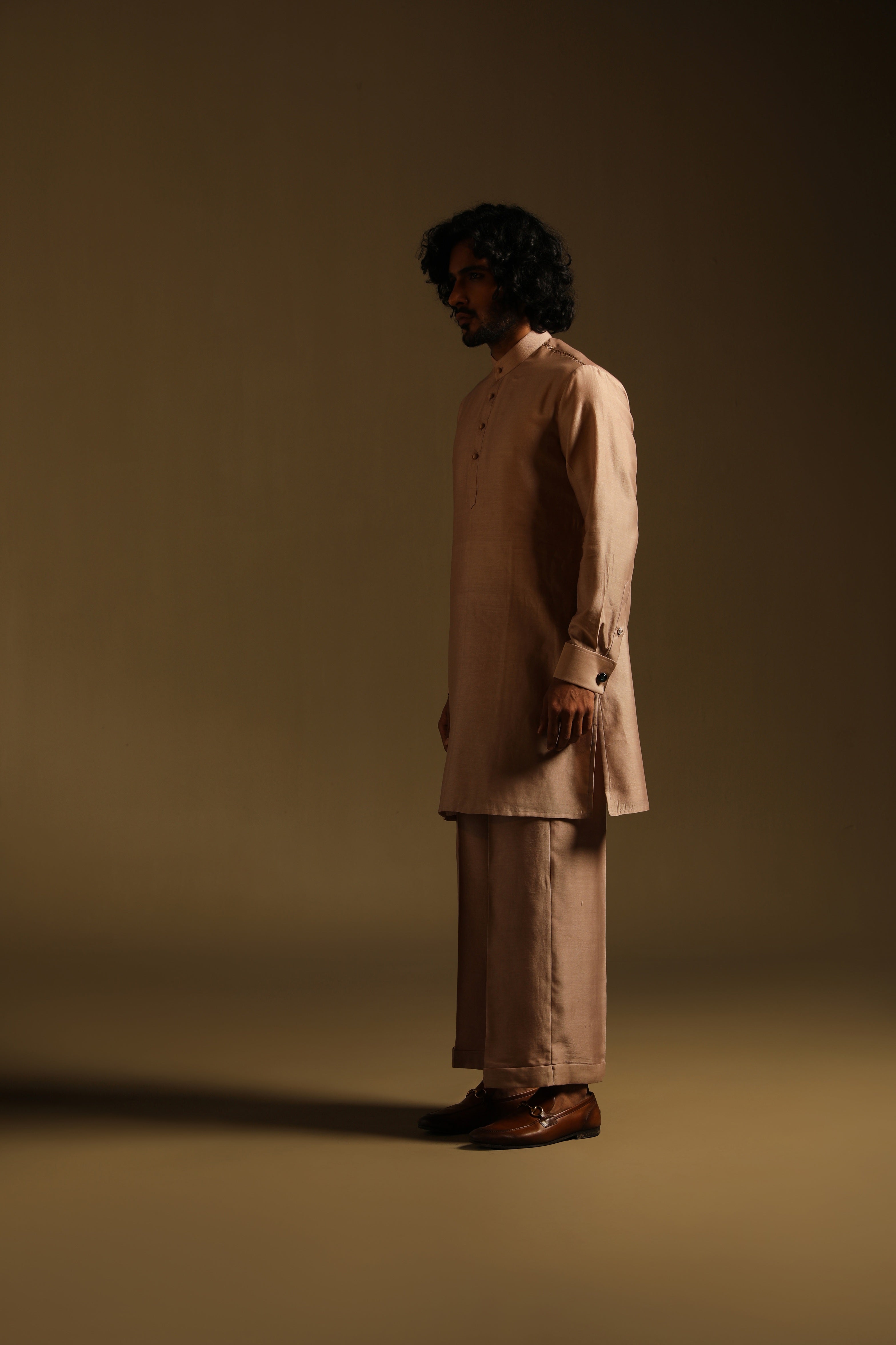 Rose Gold Chanderi Silk Kurta & Pajama