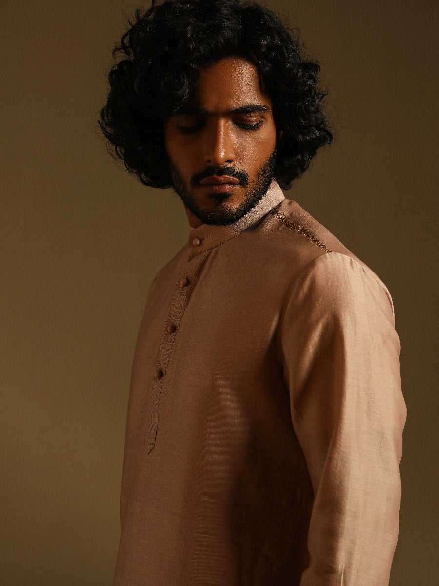Brown Chanderi Silk Kurta & Pajama