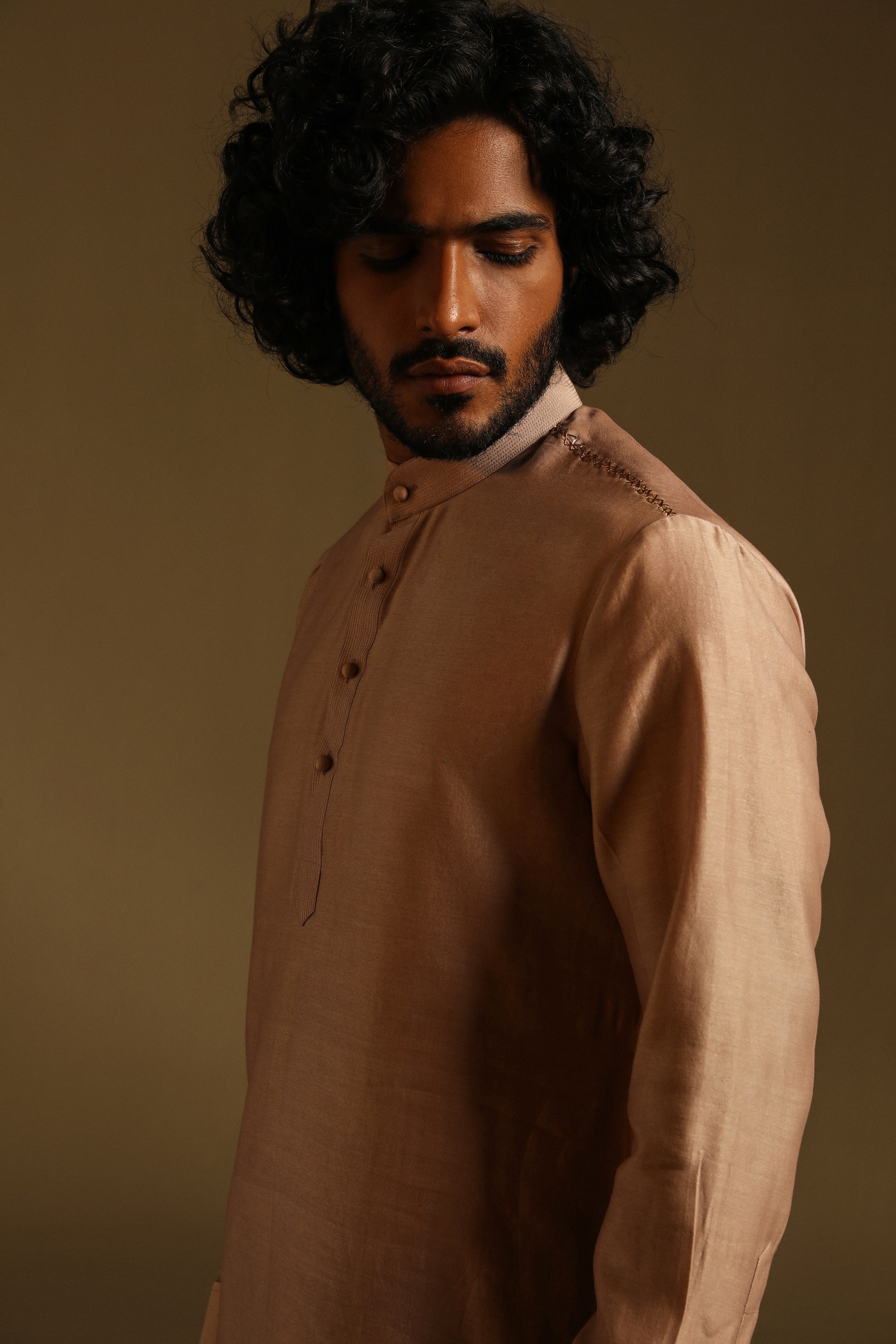 Rose Gold Chanderi Silk Kurta & Pajama