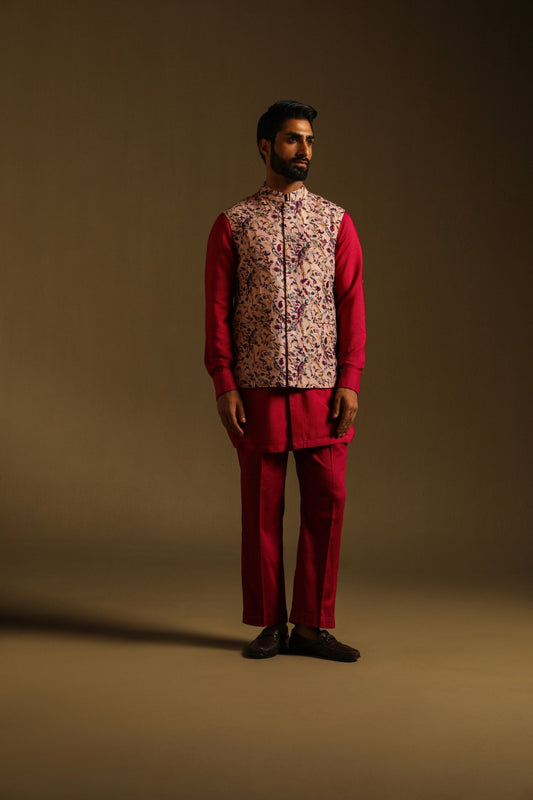 Pink Sadri with Bird Motif Embroidery