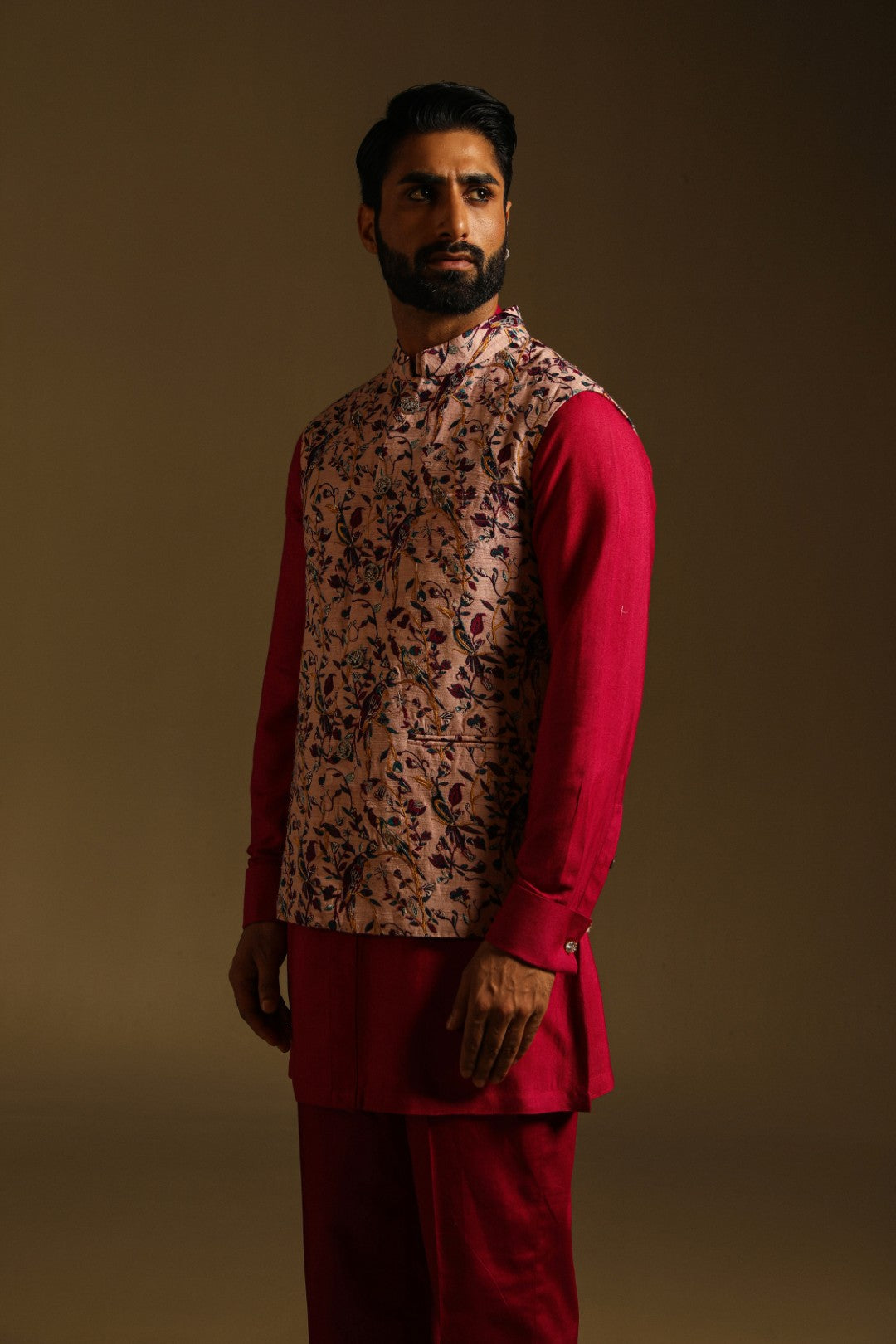 Pink Sadri with Bird Motif Embroidery