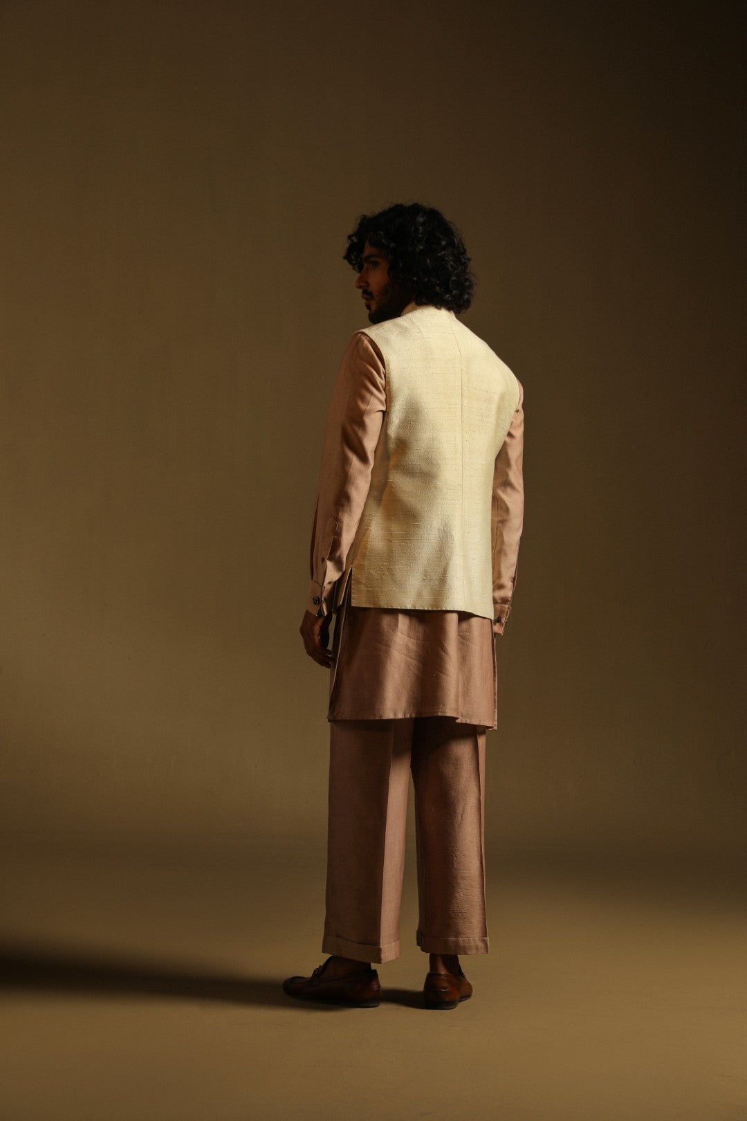 Cream Butterfly Sequined Sadri in Raw Silk