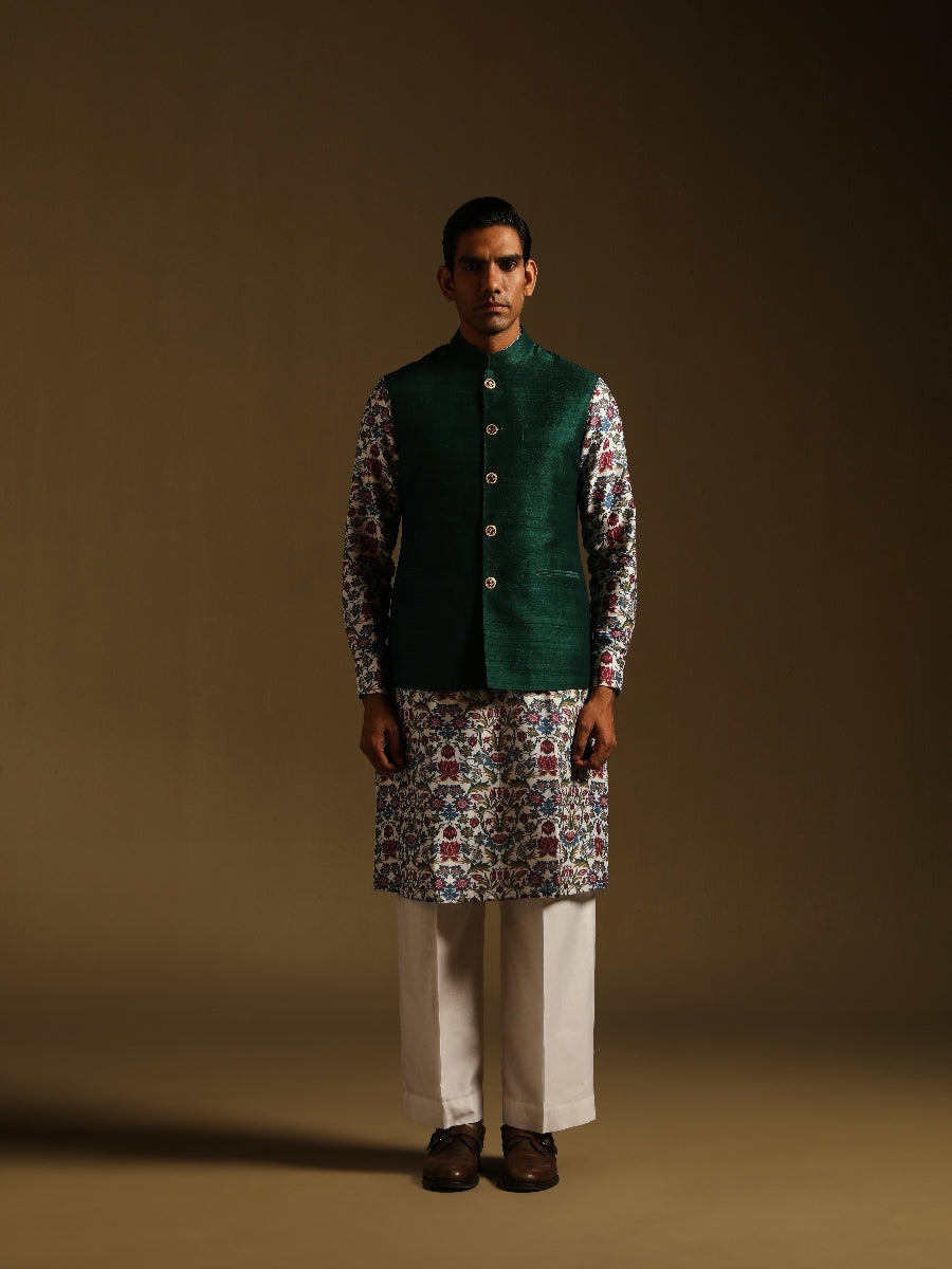 Green Sadri With Meenakari Buttons