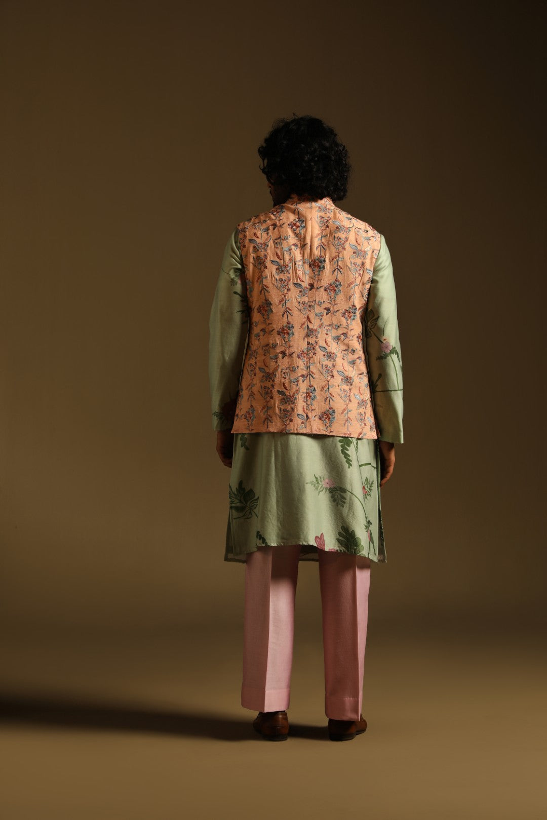 Peach thread Embroidered Sadri