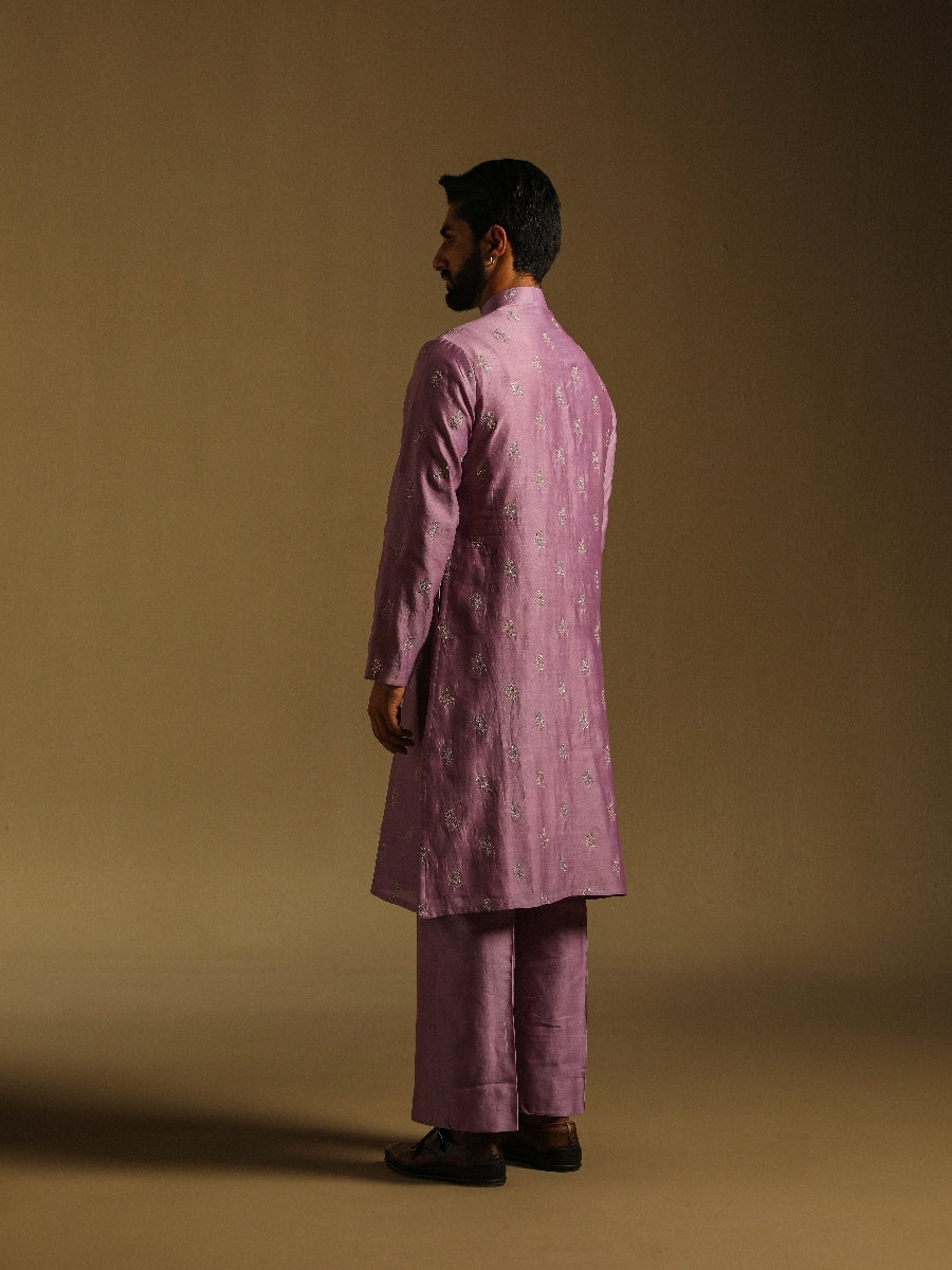 Mauve Zari Embroidered Kurta & Pajama