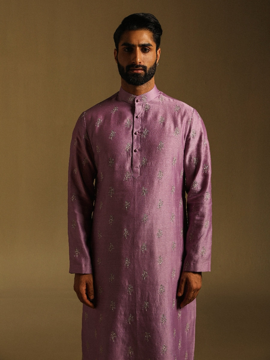 Mauve Zari Embroidered Kurta & Pajama