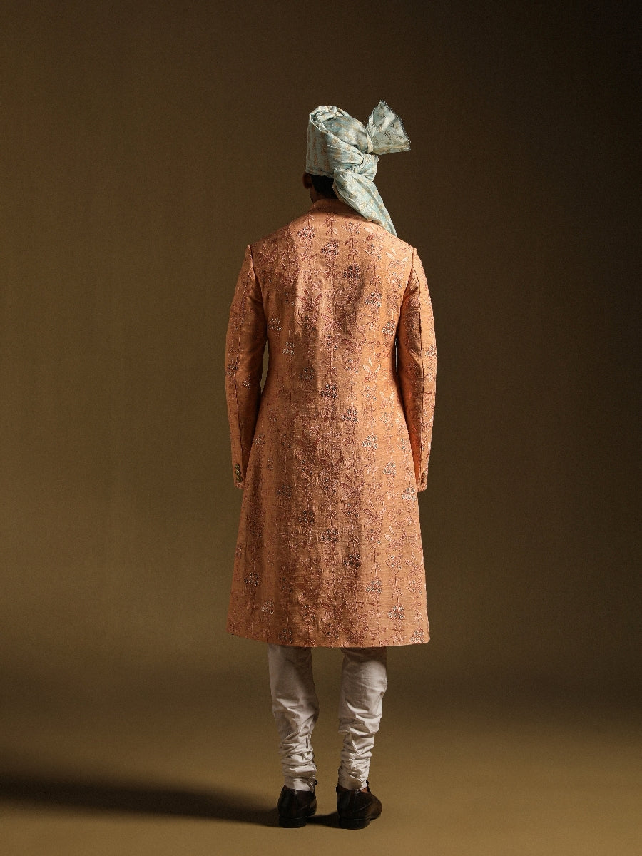 Peach Embroidered Achkan