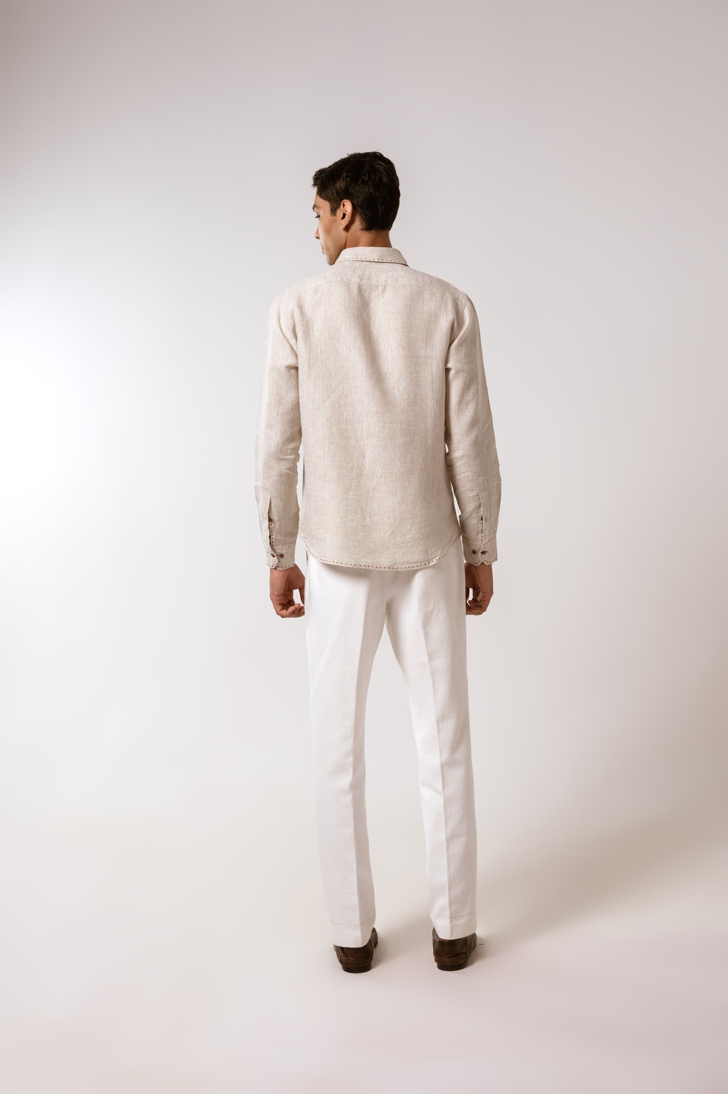 Oatmeal Linen Shirt With Kantha Patch Pocket