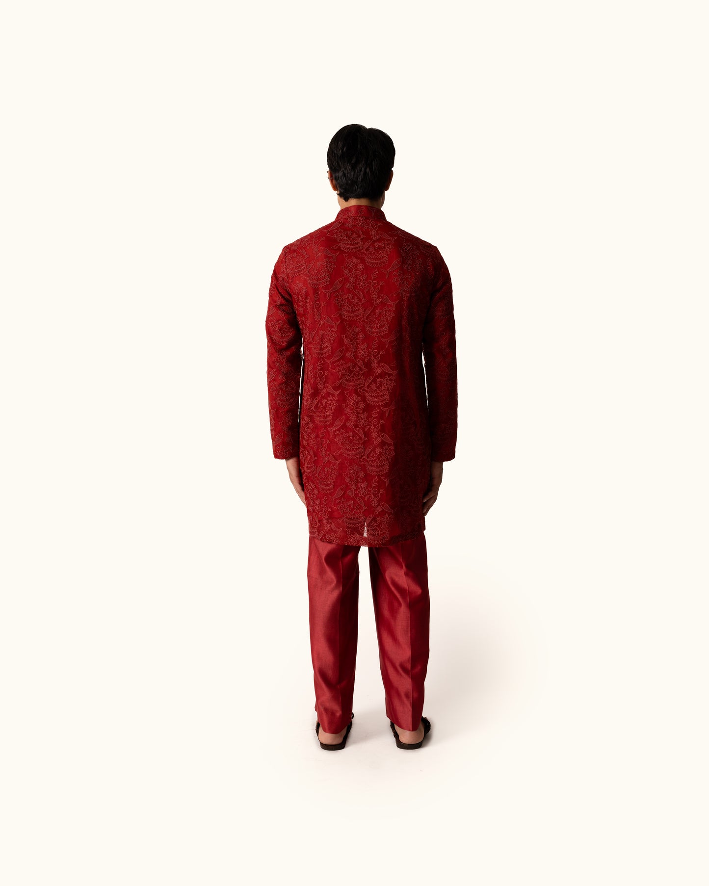 Red Embroidered Kurta Set in Silk Organza