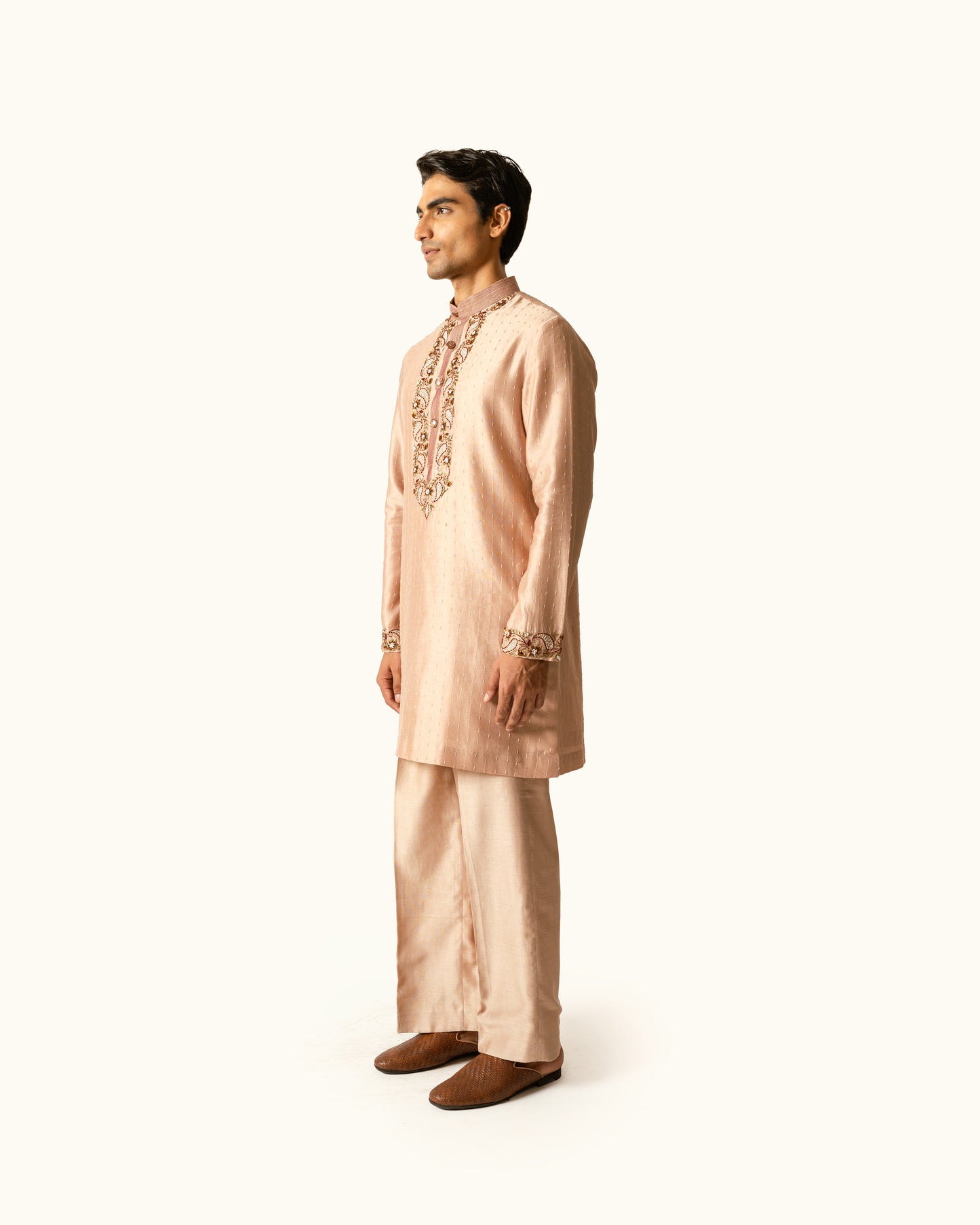Rose Gold Kurta Set in Chanderi Silk