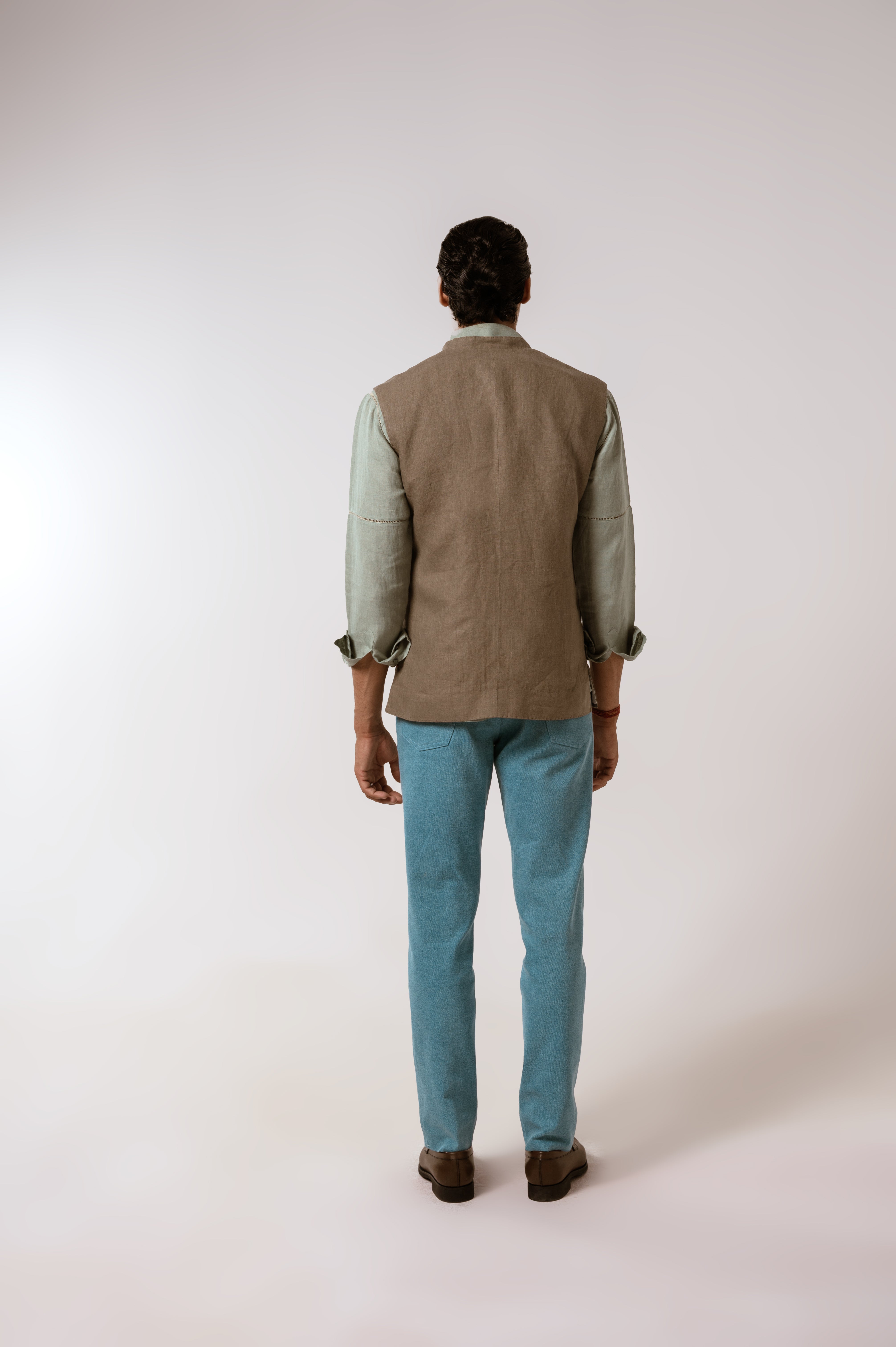 Safar Sadri In Olive Green Linen