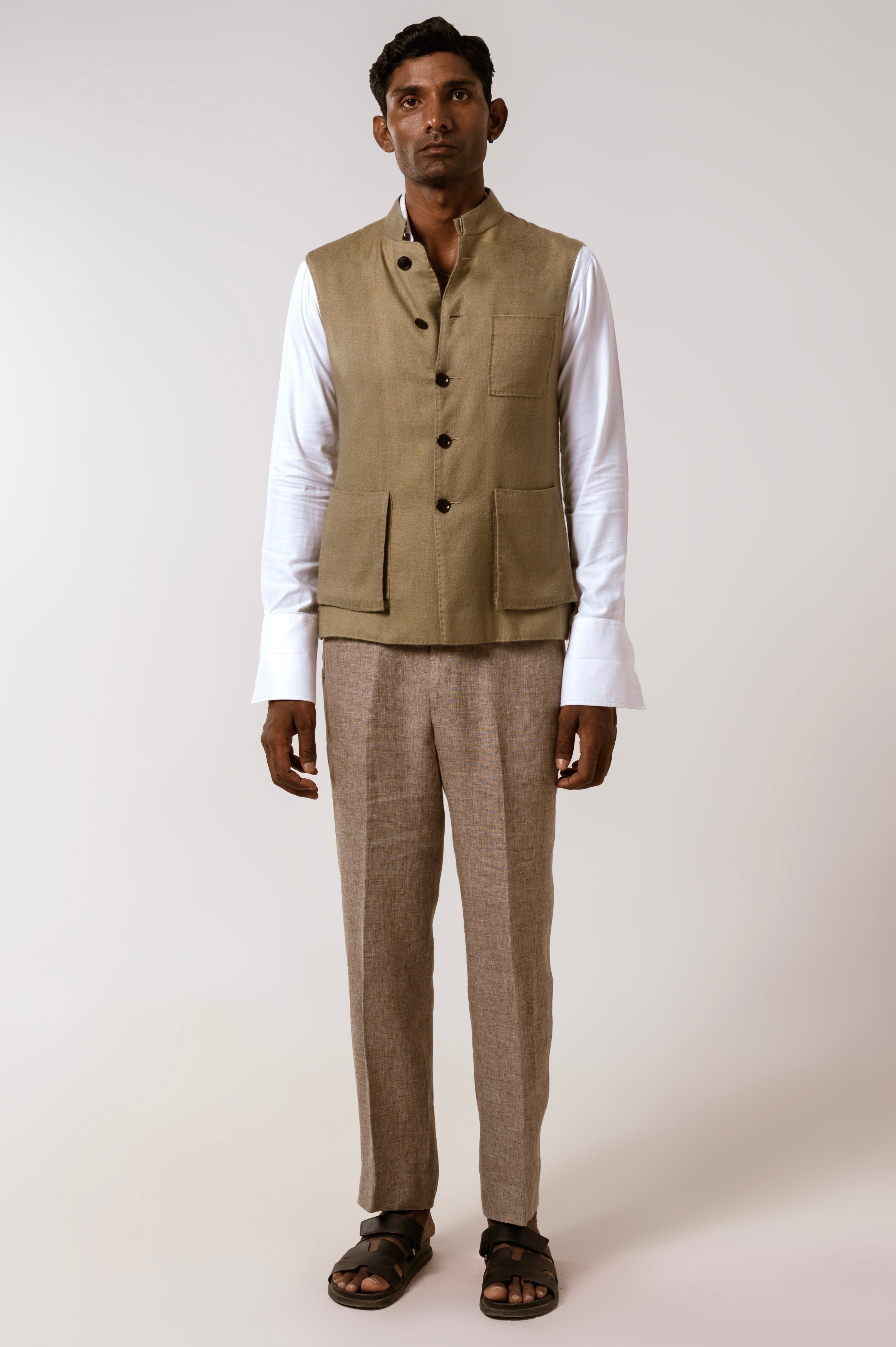 Safar Sadri In Pista Green Pashmina