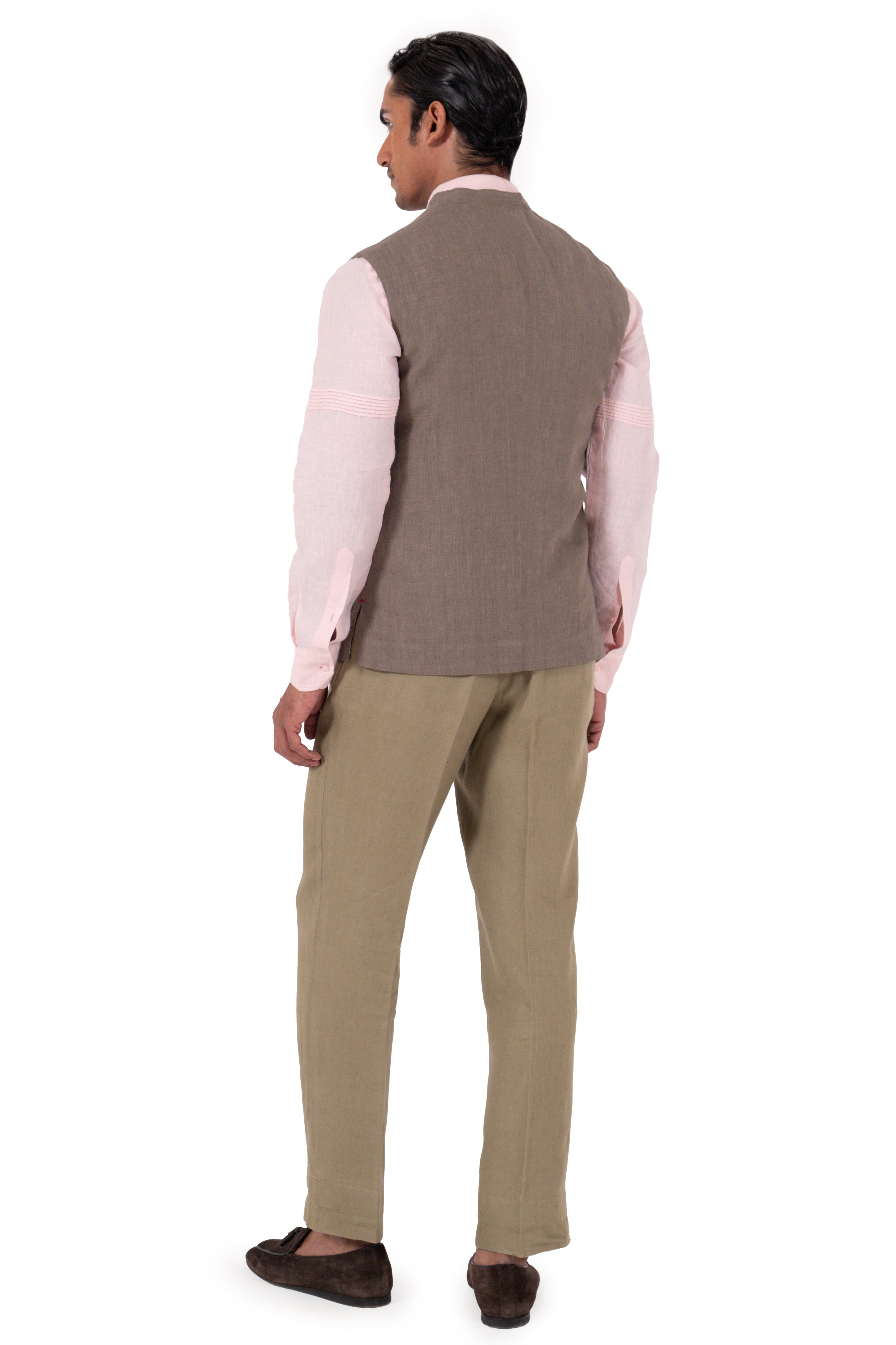 Safar Sadri In Dusty Beige Linen