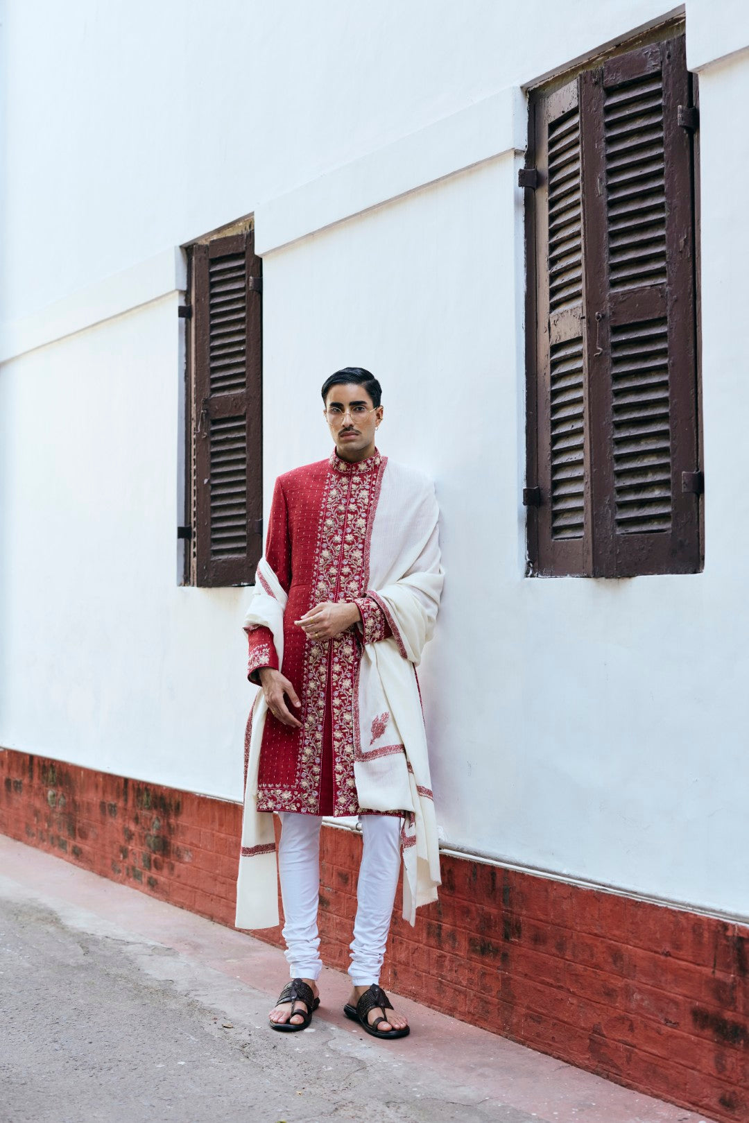 Terracotta Achkan in Raw Silk